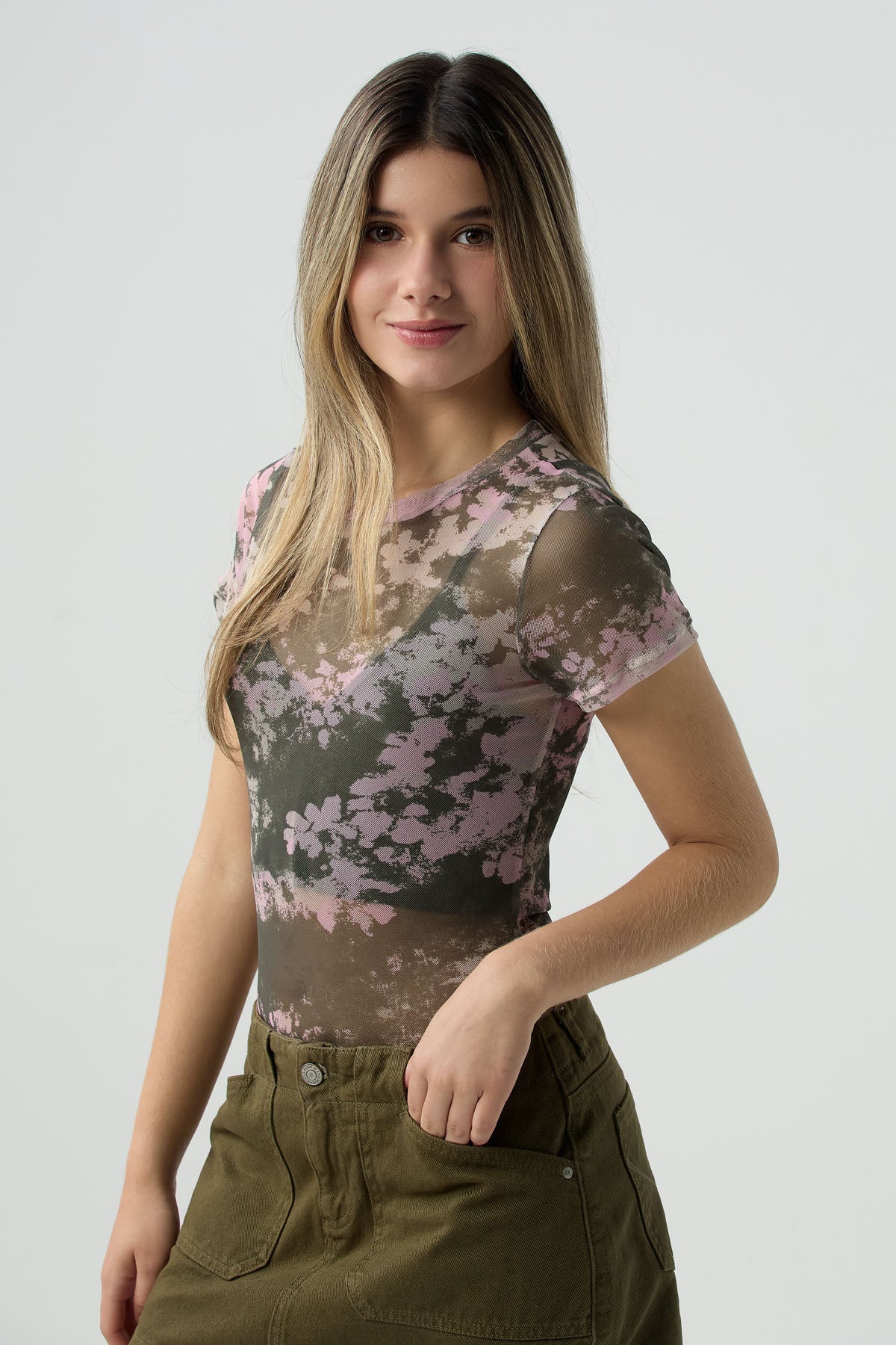 Body verde militar con top interno para jóvenes