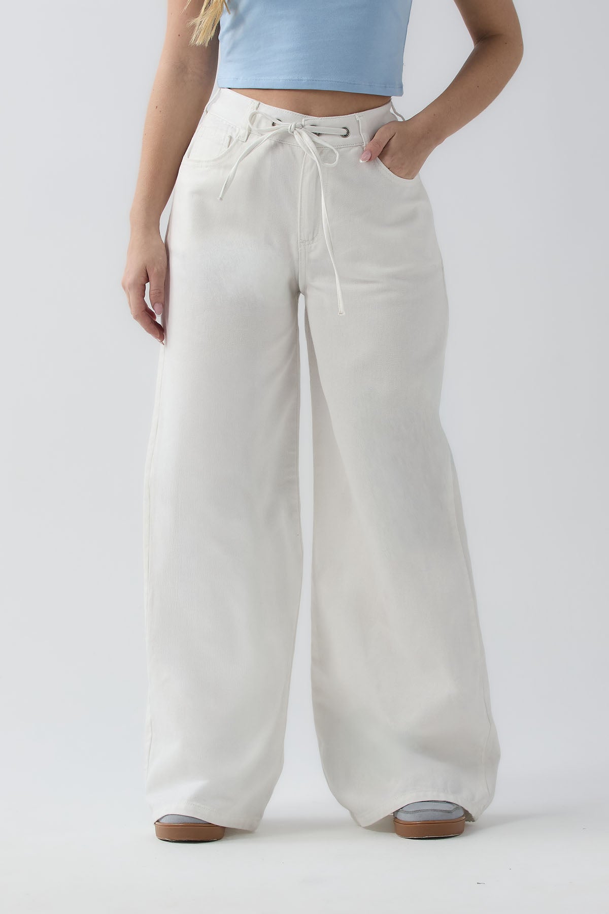 Pantalón maxiretro marfil fondo entero para jóvenes