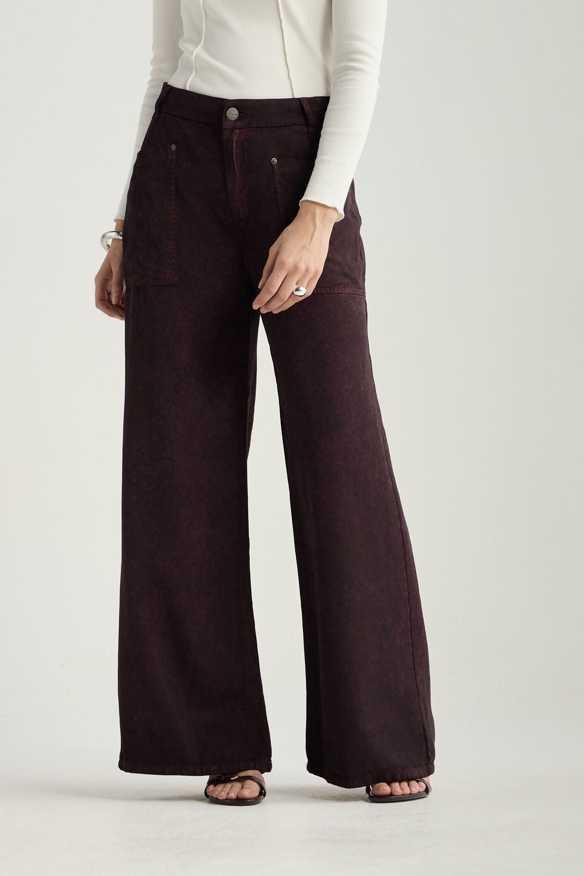 Pantalón retro vino tinto fondo entero para mujer