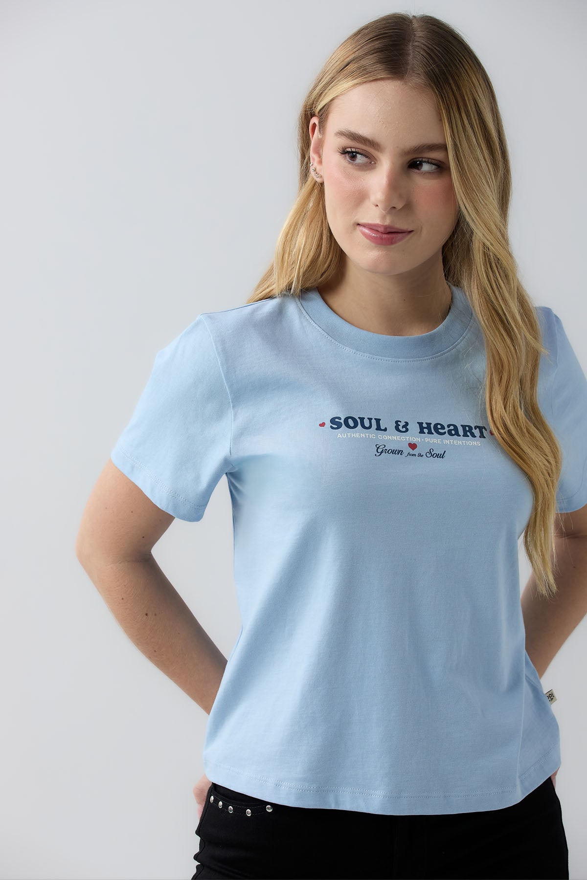 Camiseta azul claro de manga corta estampada para jóvenes