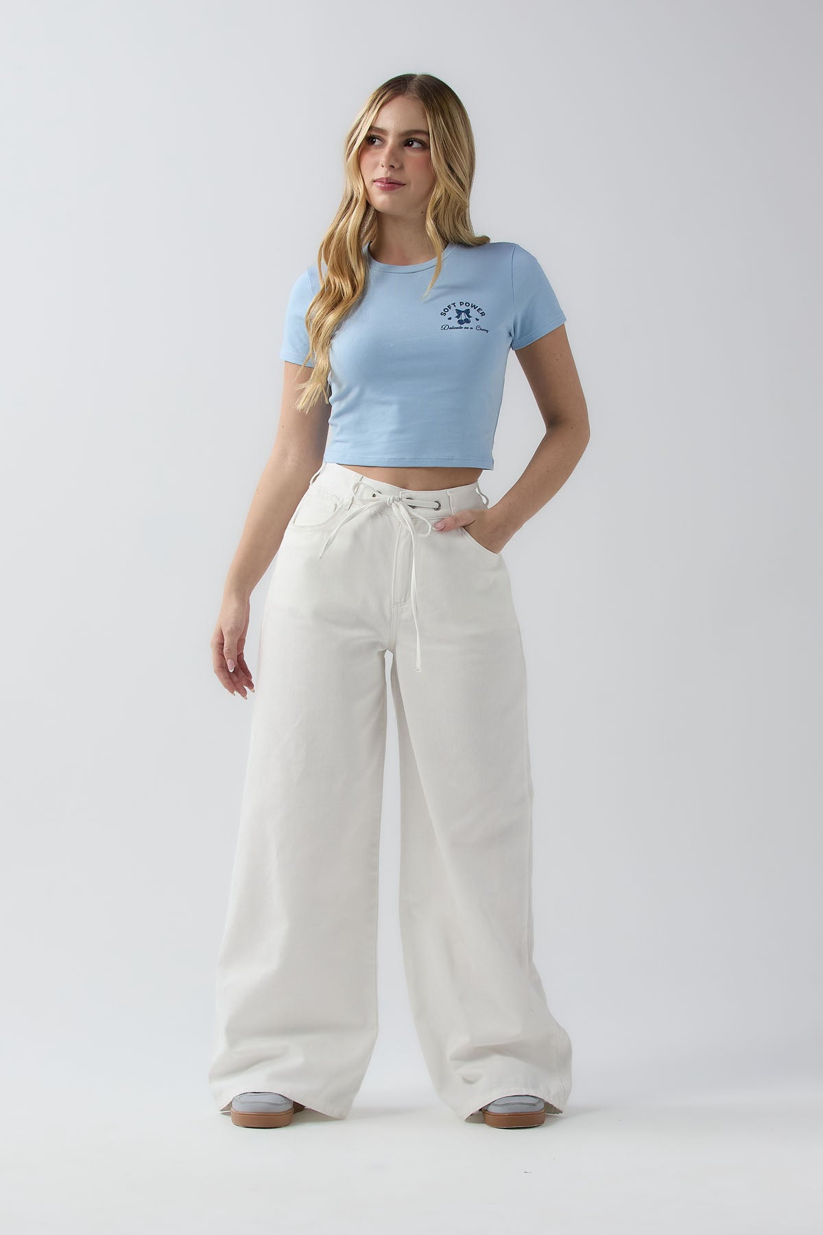 Pantalón maxiretro marfil fondo entero para jóvenes