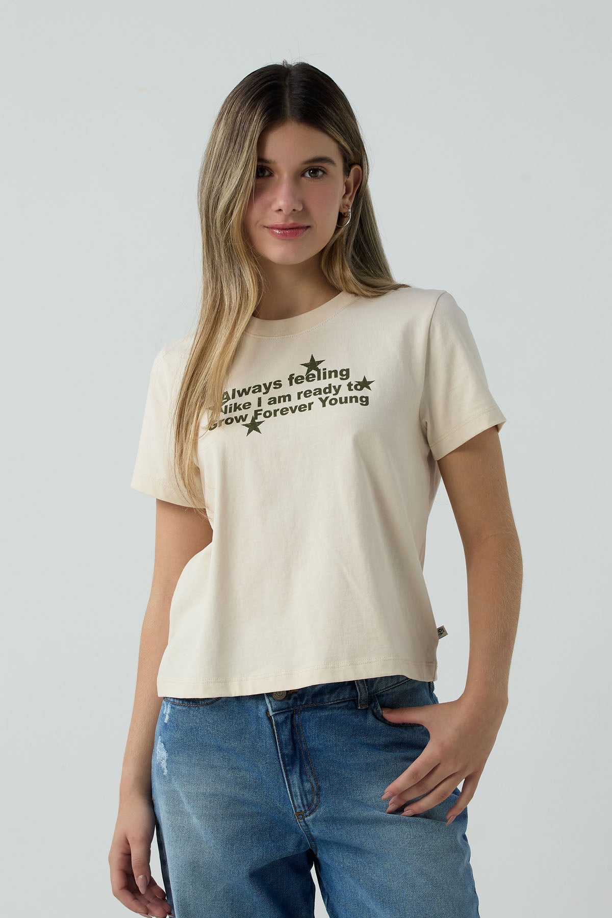 Camiseta marfil fondo entero para jóvenes