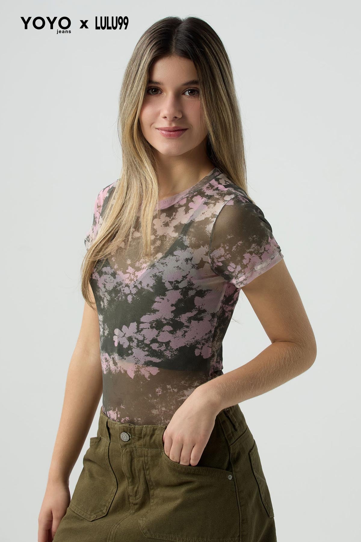 Body verde militar con top interno para jóvenes