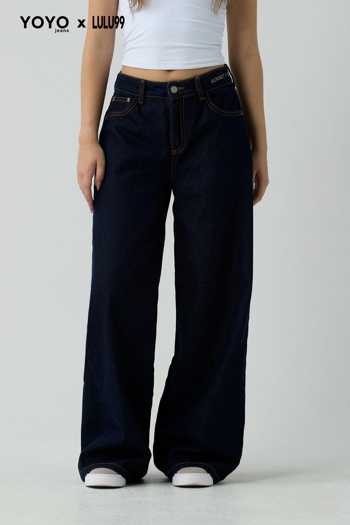 Jean maxi retro tono oscuro de tiro medio para jóvenes