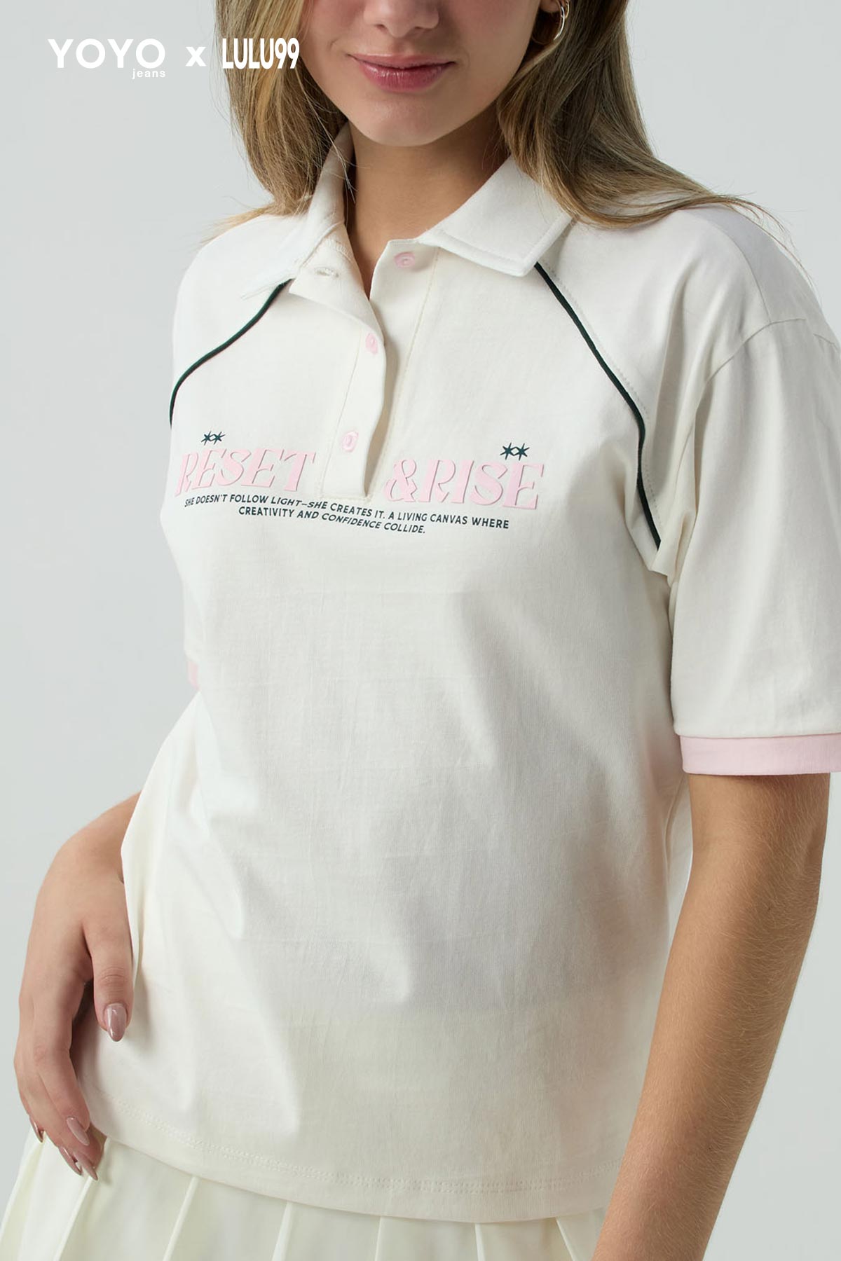 Polo marfil de manga corta para jóvenes