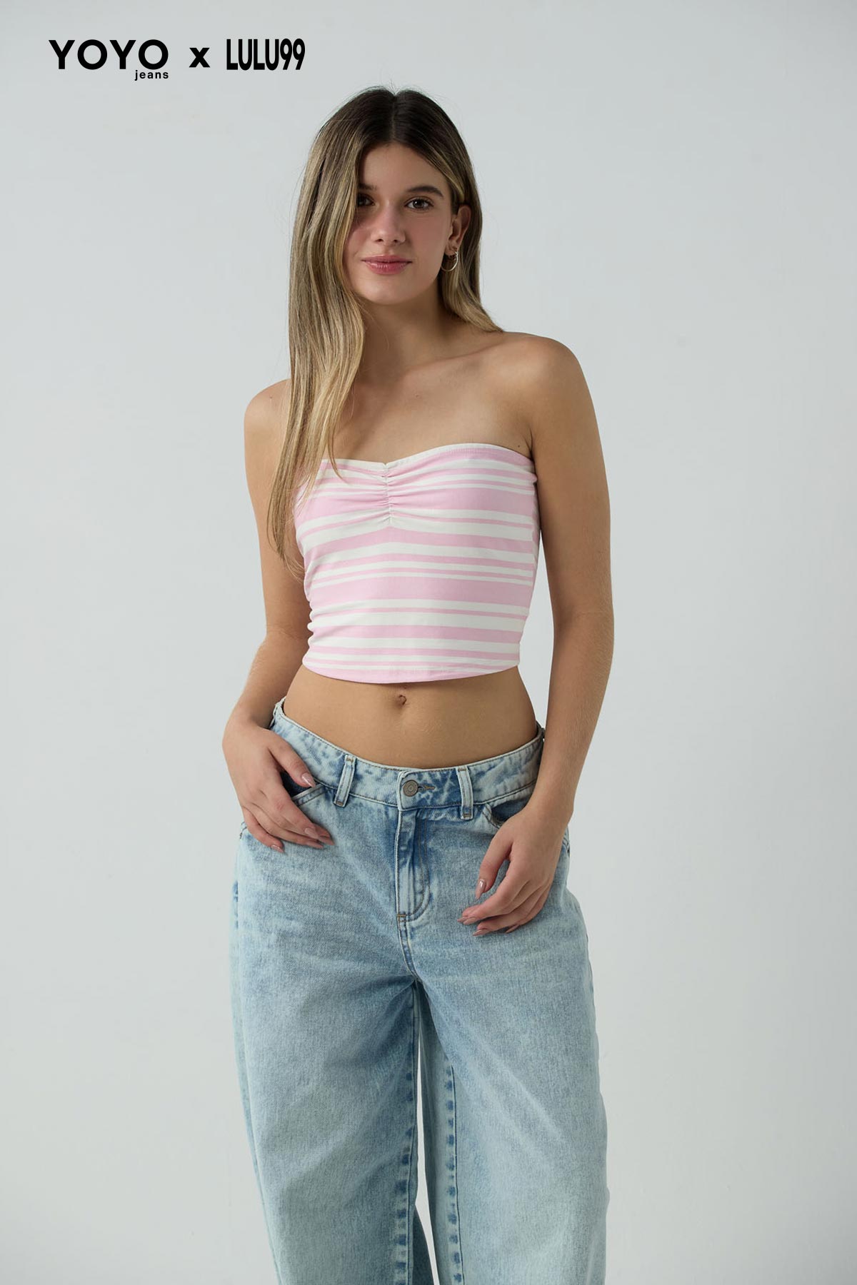 Top strapless marfil a rayas para jóvenes