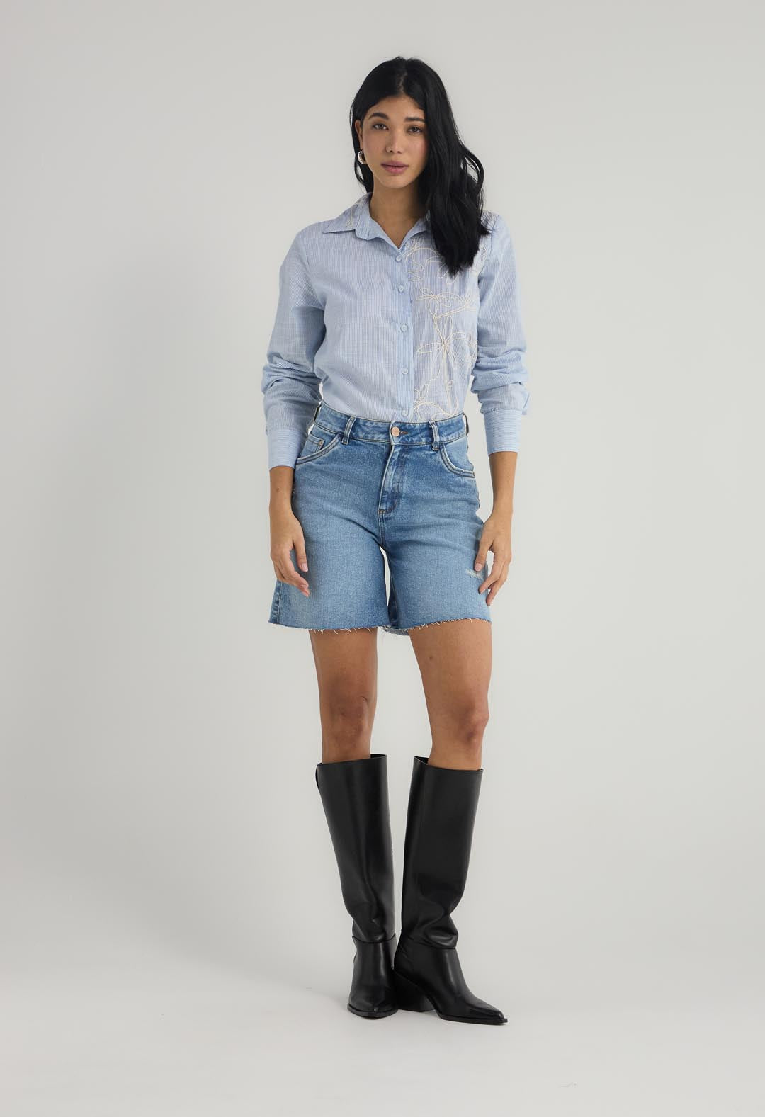 Bermuda tono medio tiro alto para mujer