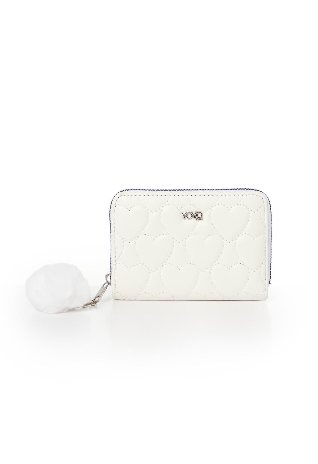 Billetera marfil con charm de pompón para jóvenes