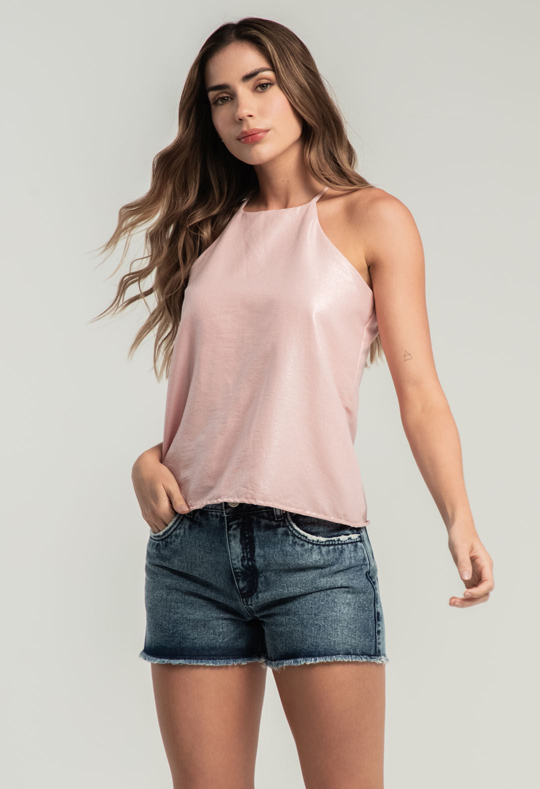 Blusa palo de rosa efecto glitter para mujeres