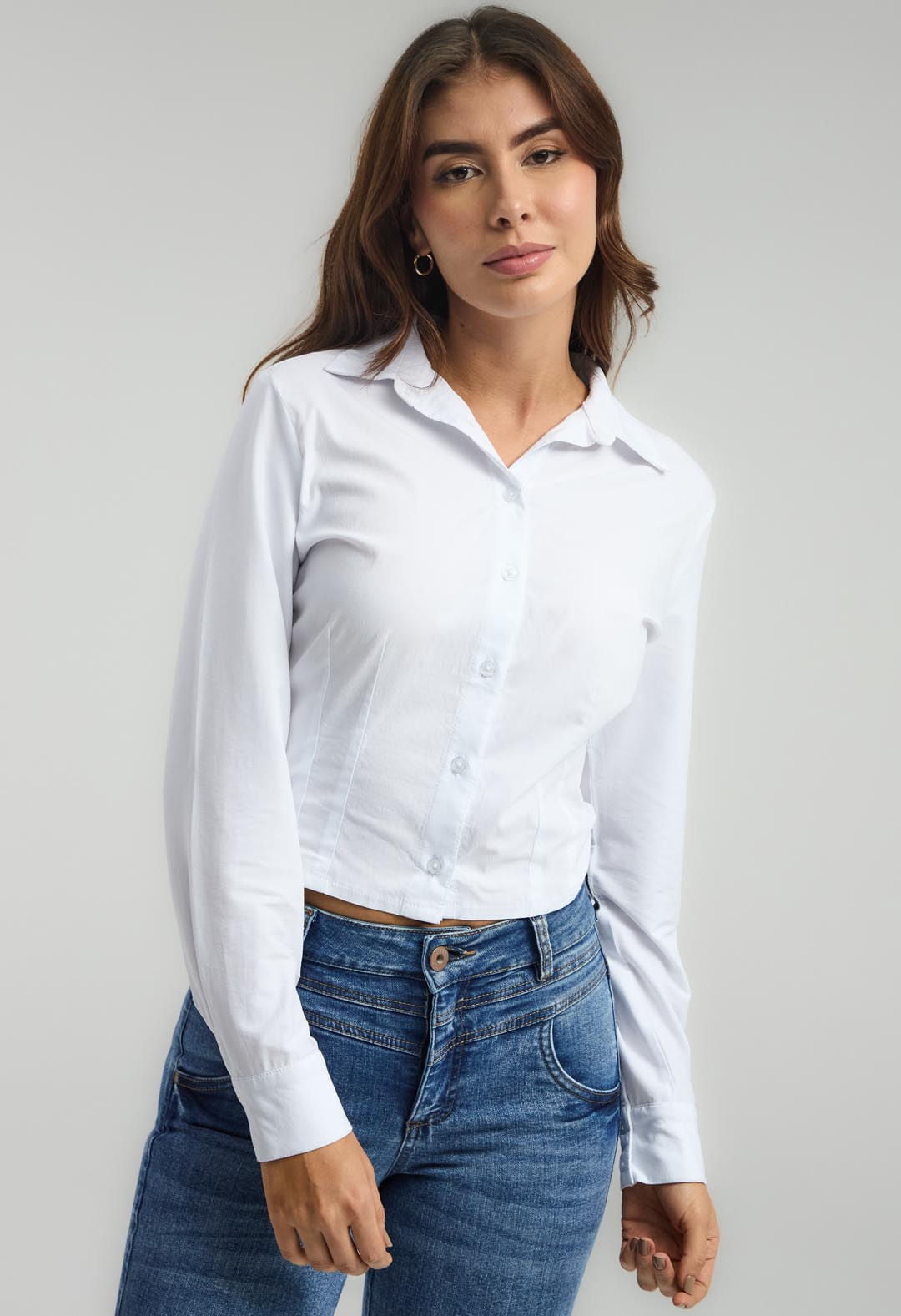 Blusa blanca con pinzas en cintura para mujeres