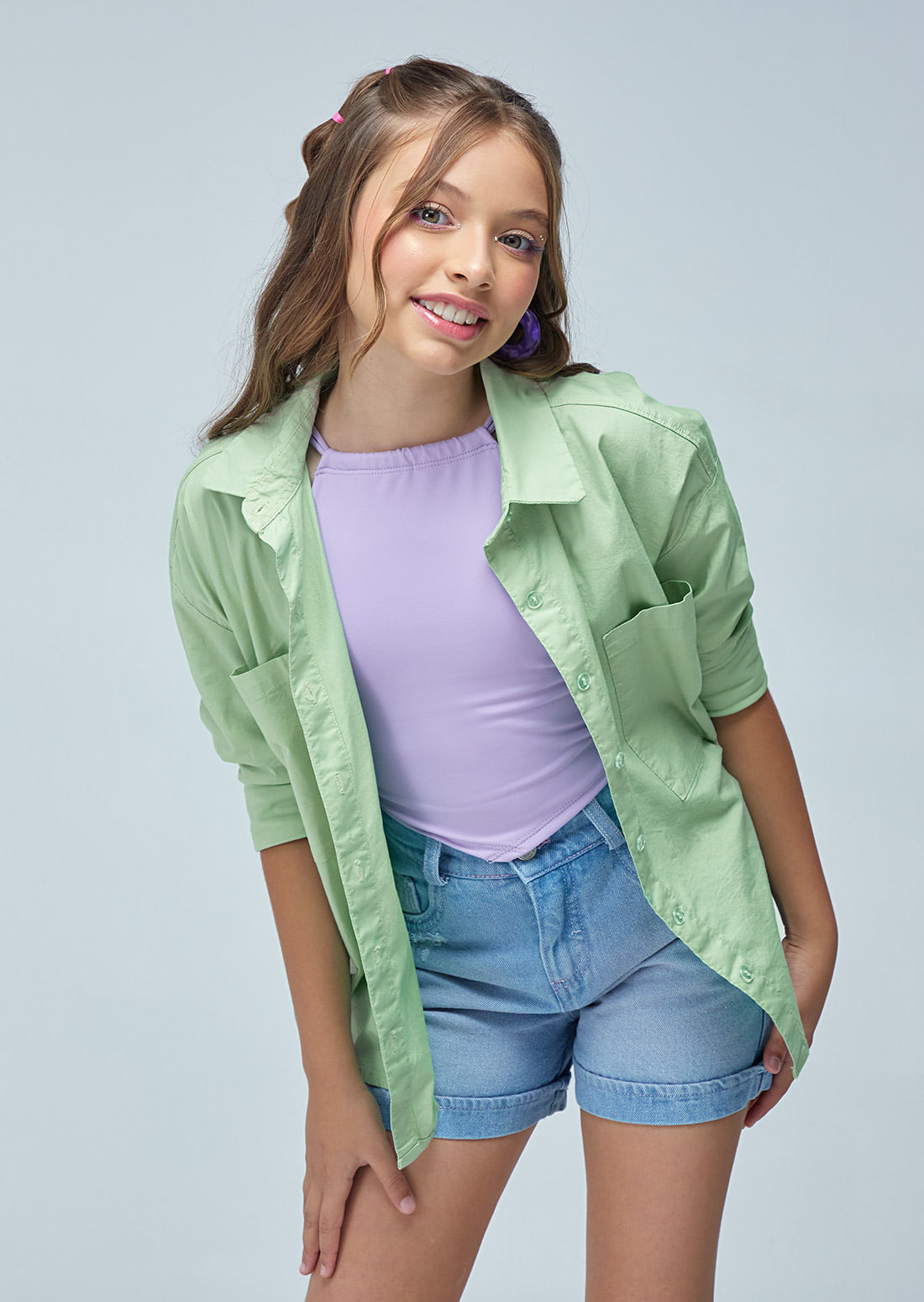 Blusa eucalipto con bolsillos para niñas
