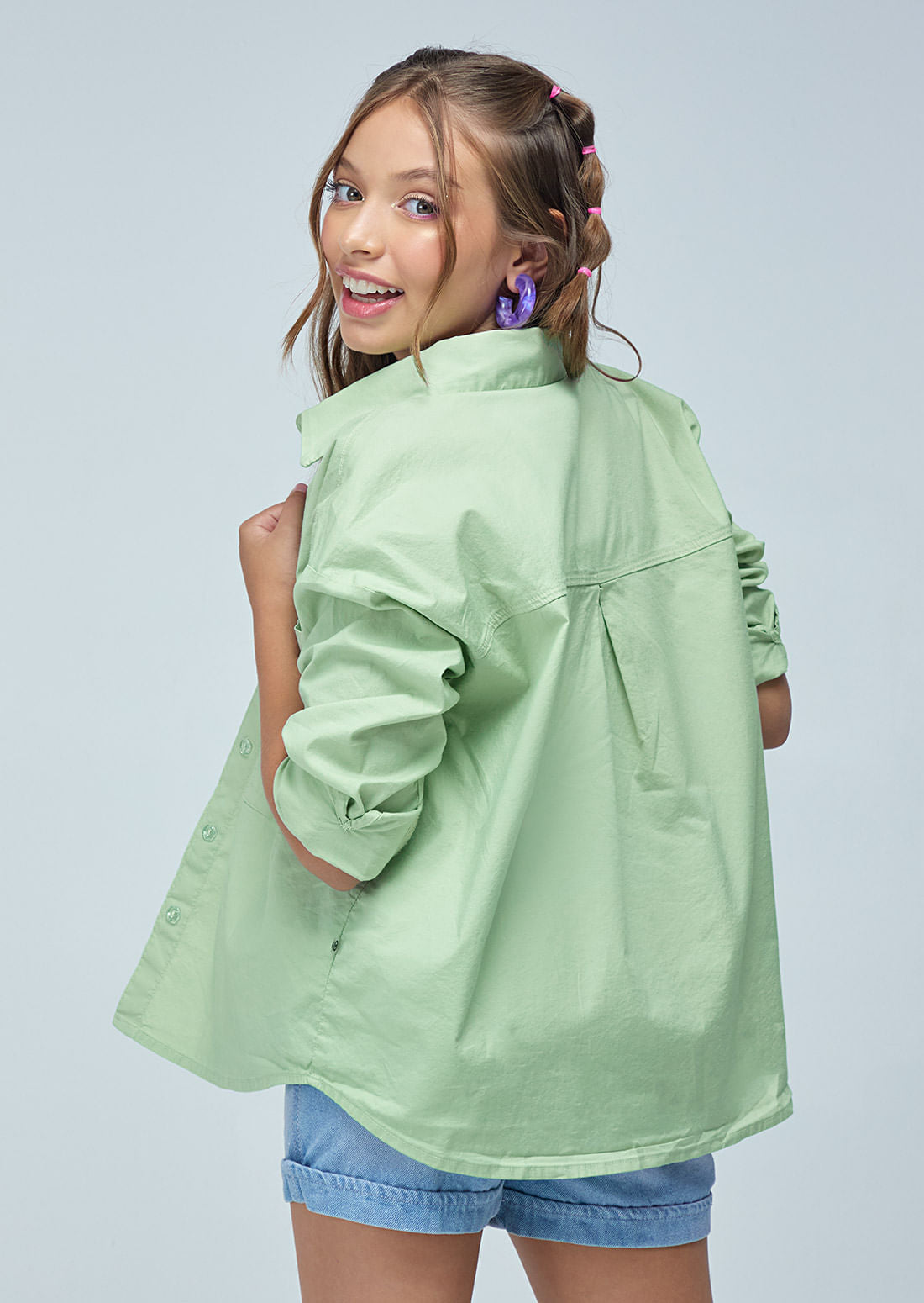 Blusa eucalipto con bolsillos para niñas