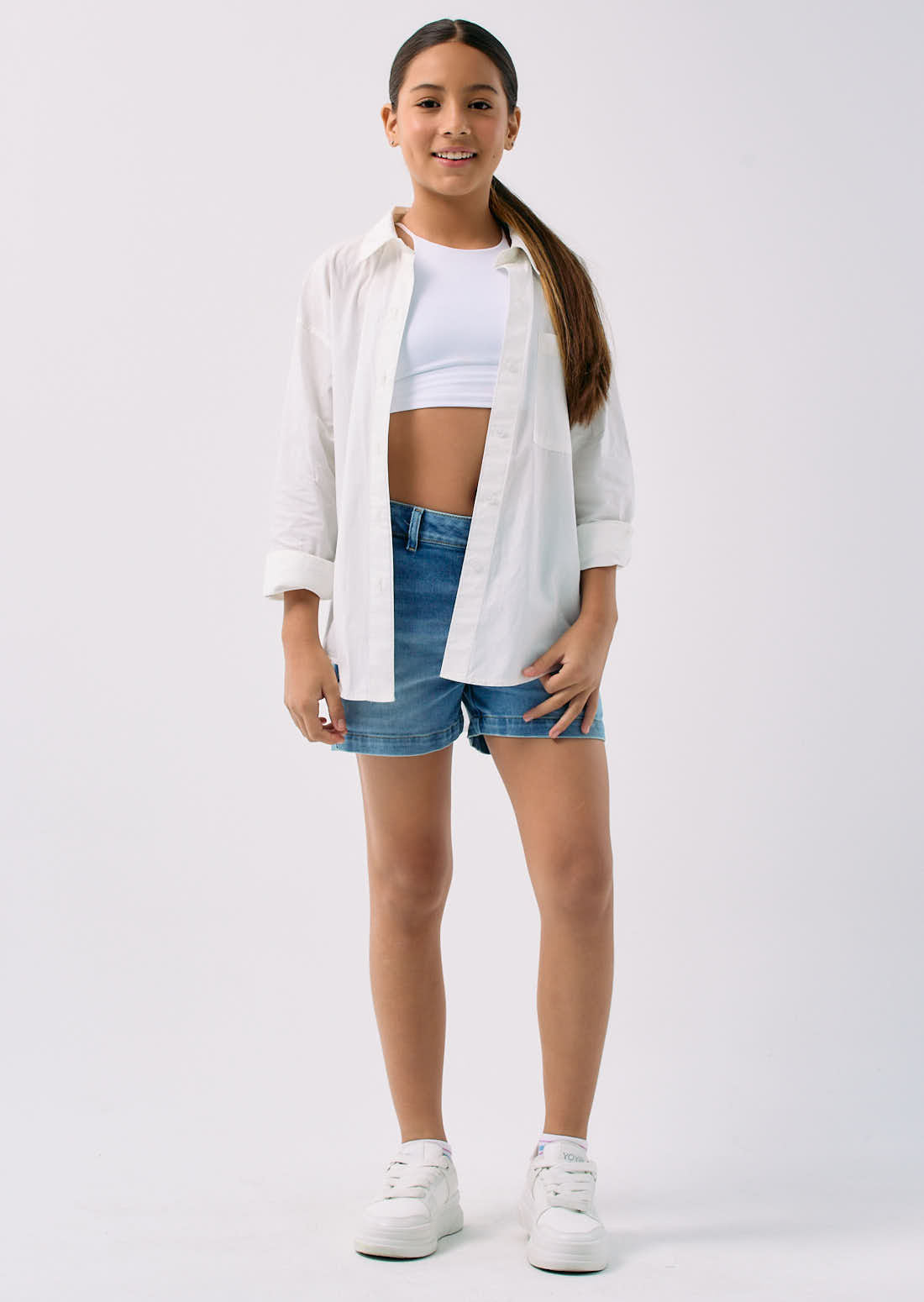 Blusa oversize marfil estampada para niñas