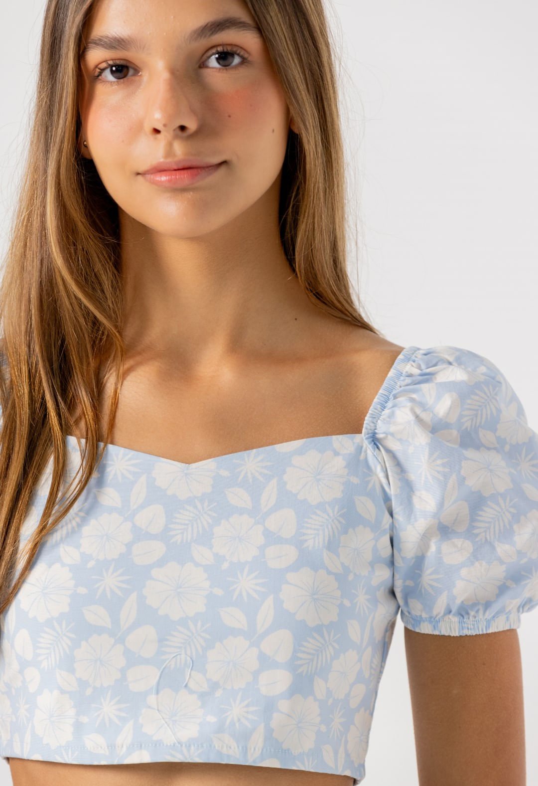 Blusa azul claro manga bombacha para adolescentes