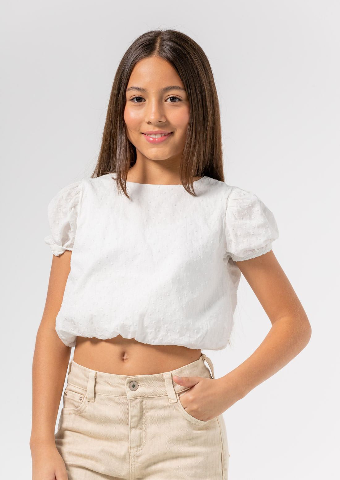 Blusa marfil manga bombacha para niñas