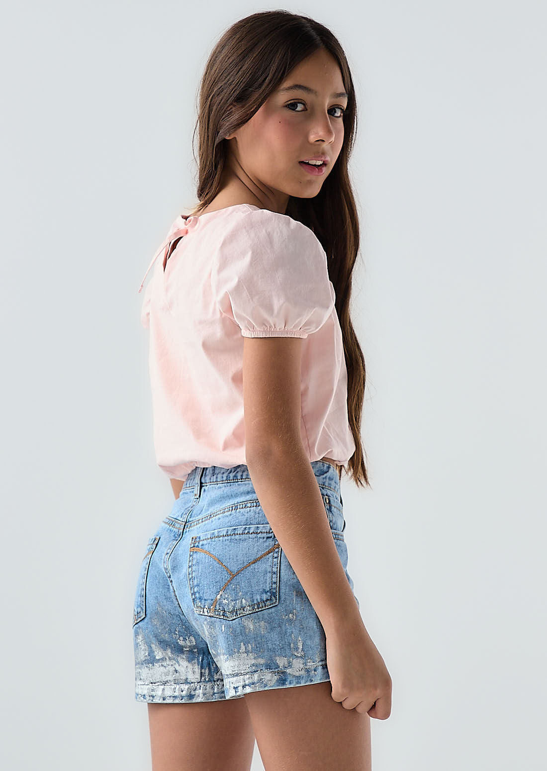 Blusa mandarina manga bombacha para niñas