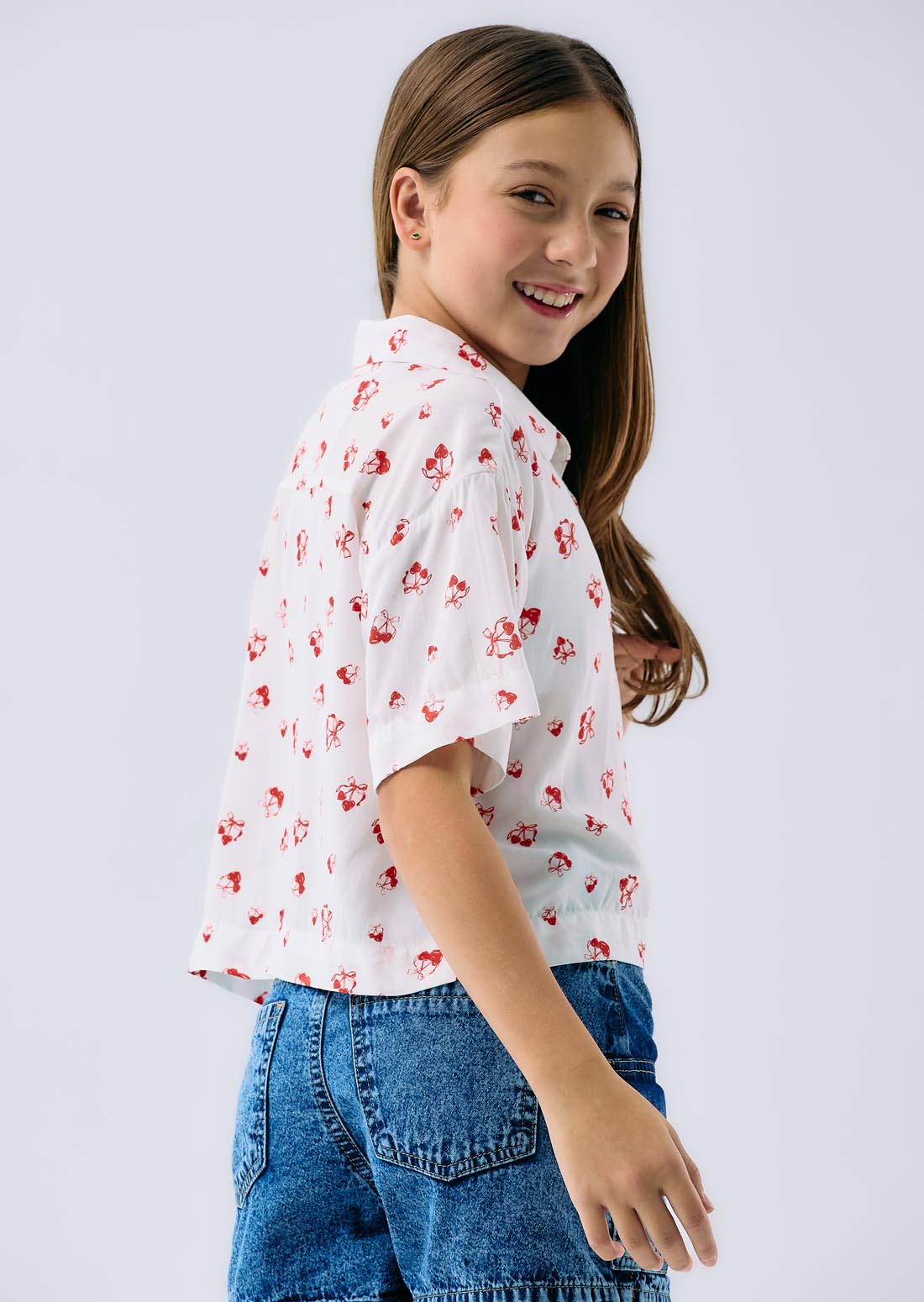 Blusa marfil estampado de cereza para niñas