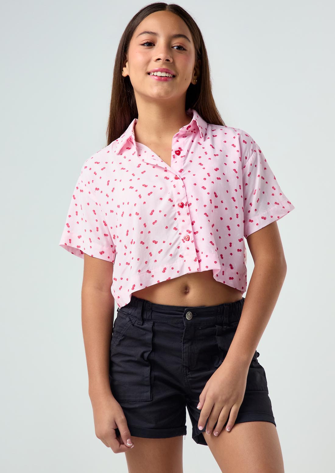 Blusa rosa estampado de cereza para niñas