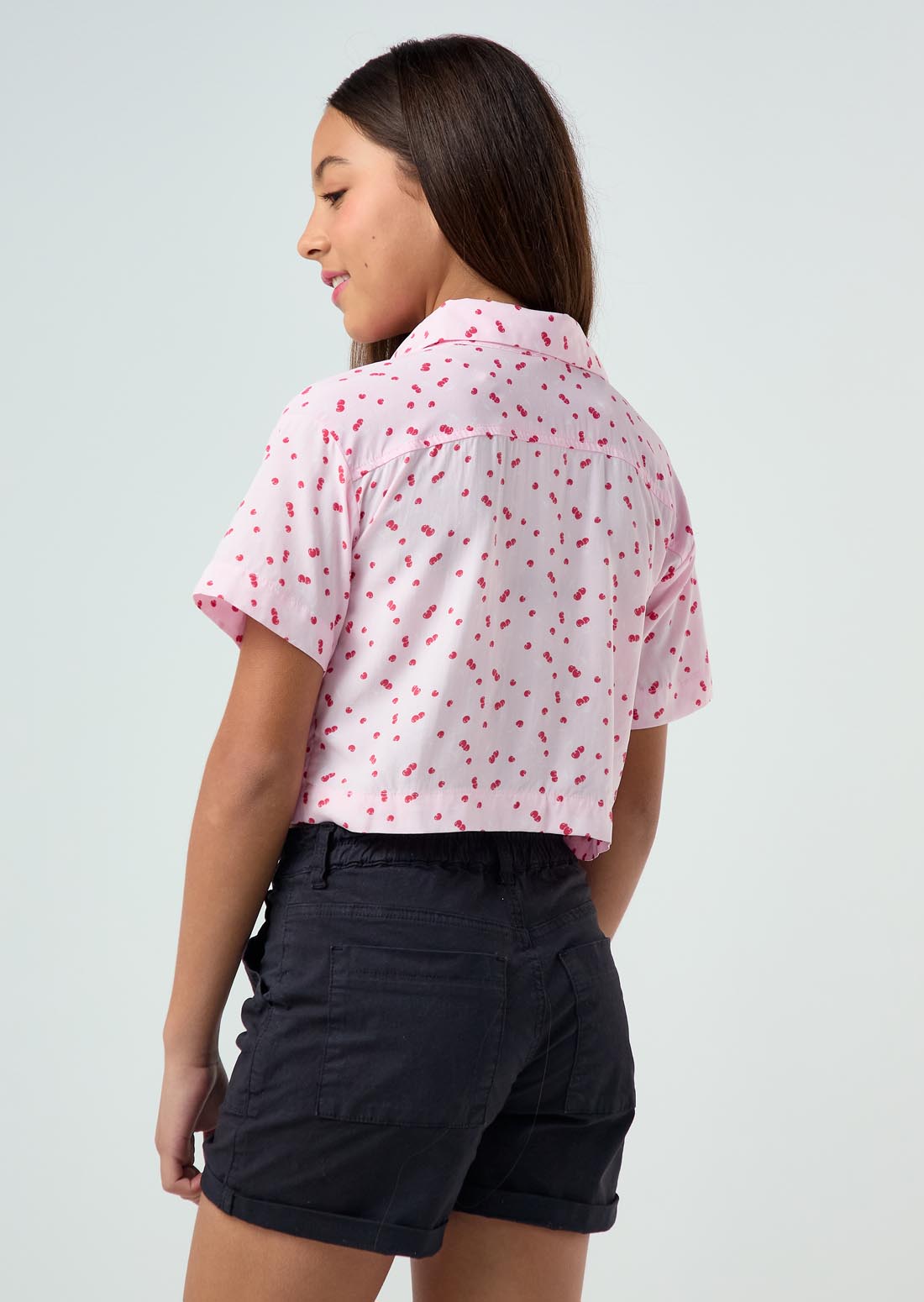 Blusa rosa estampado de cereza para niñas