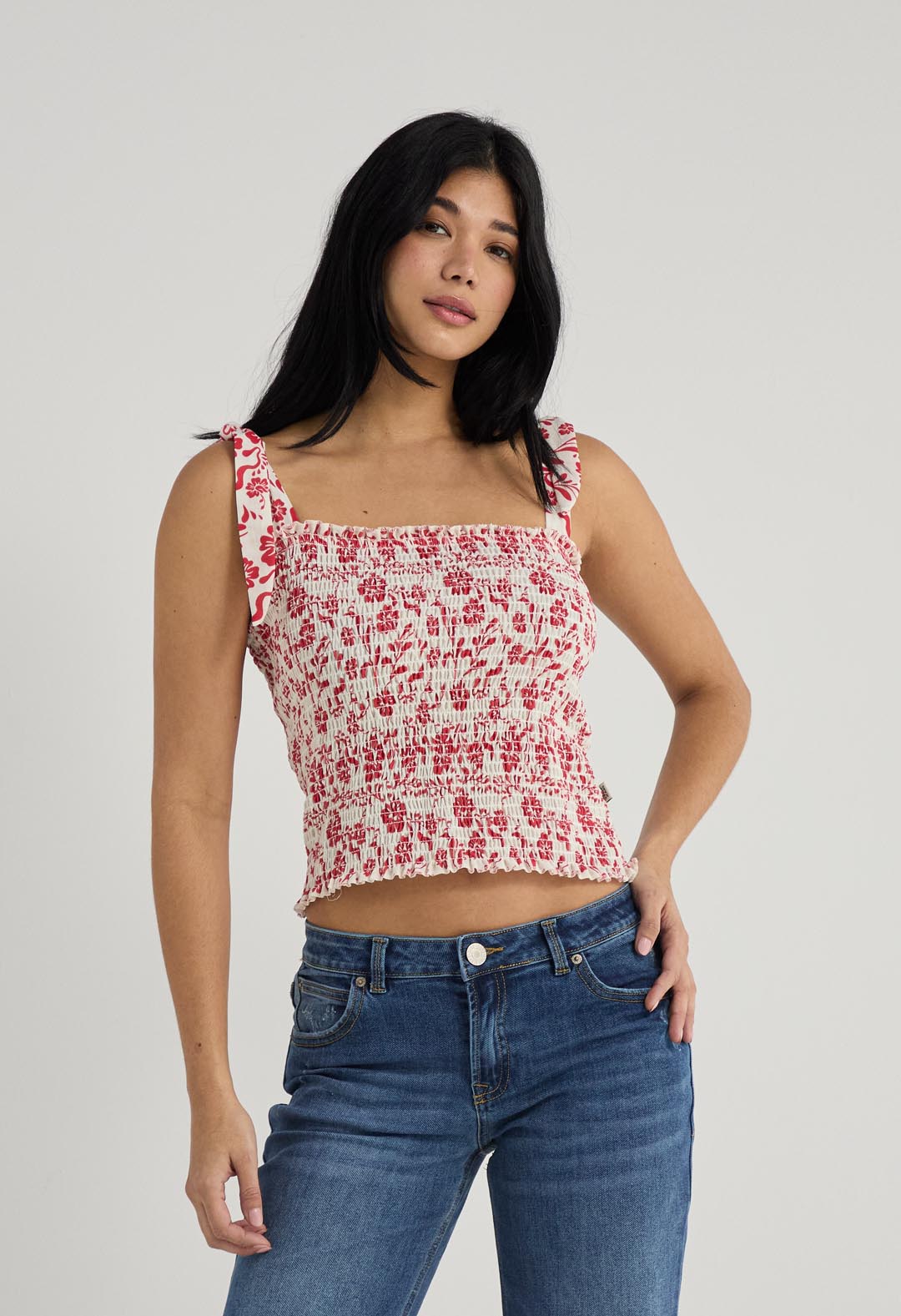 Blusa marfil con nido de abeja para mujer