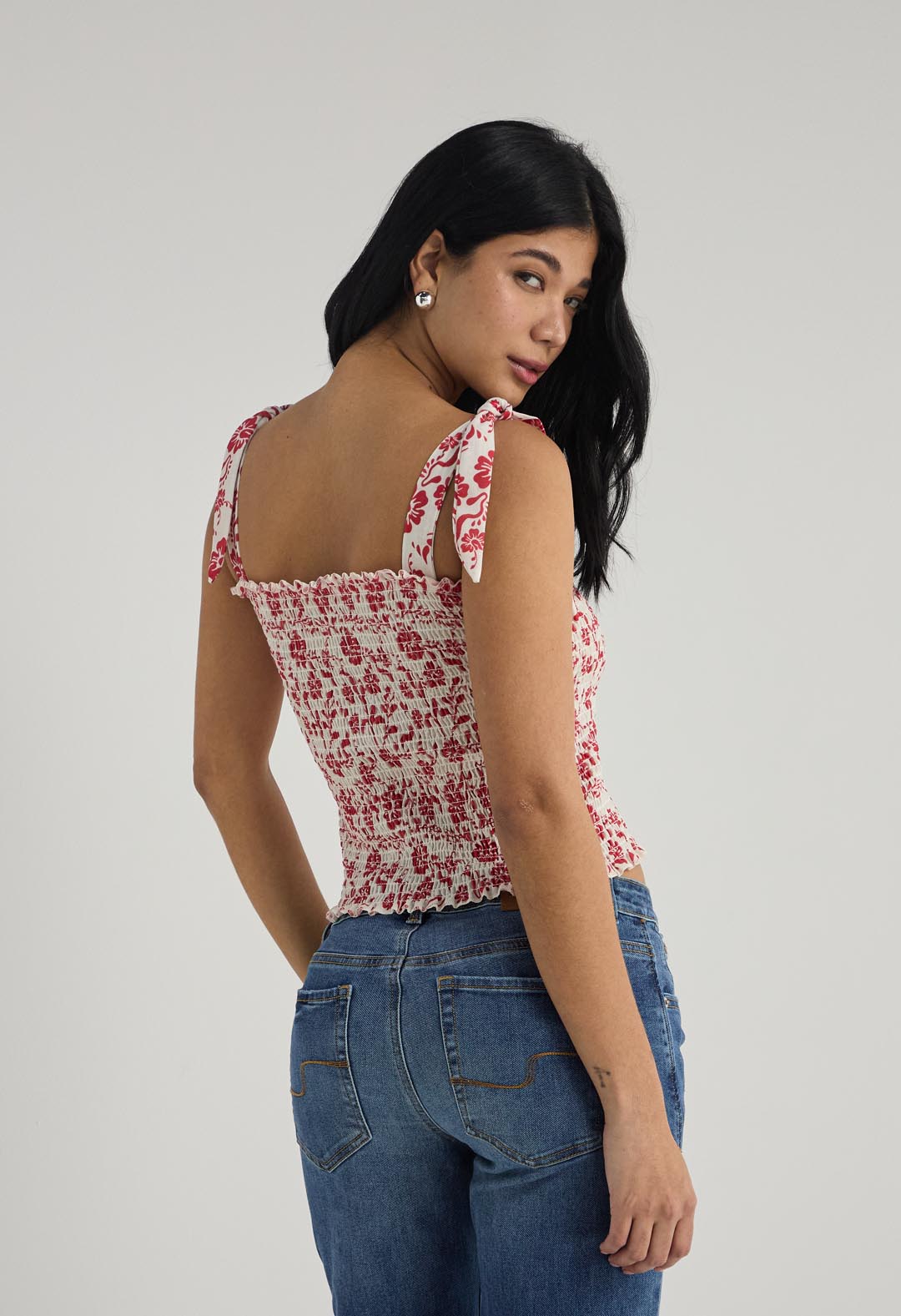 Blusa marfil con nido de abeja para mujer