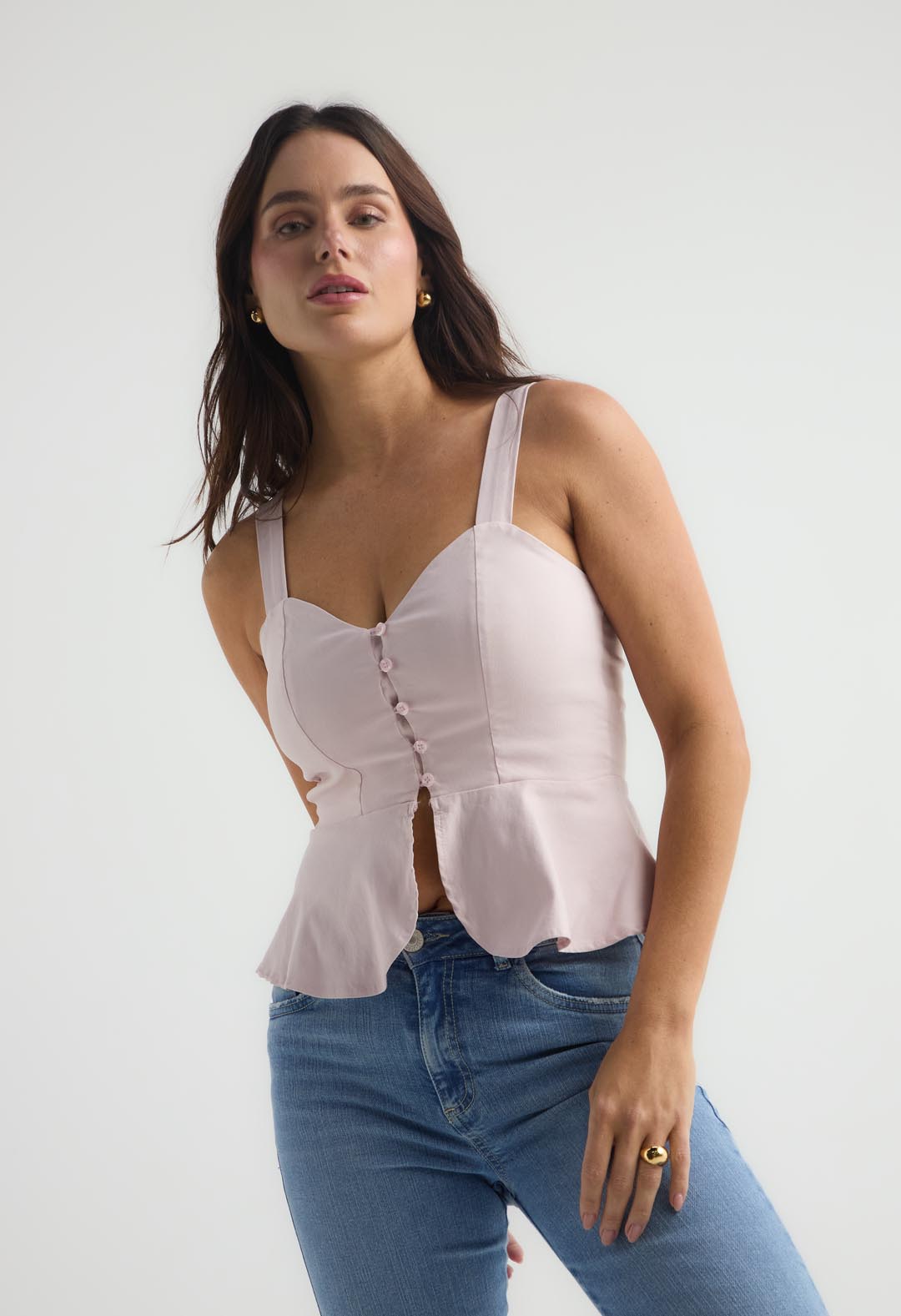 Blusa rosa claro con botones en frente para mujer