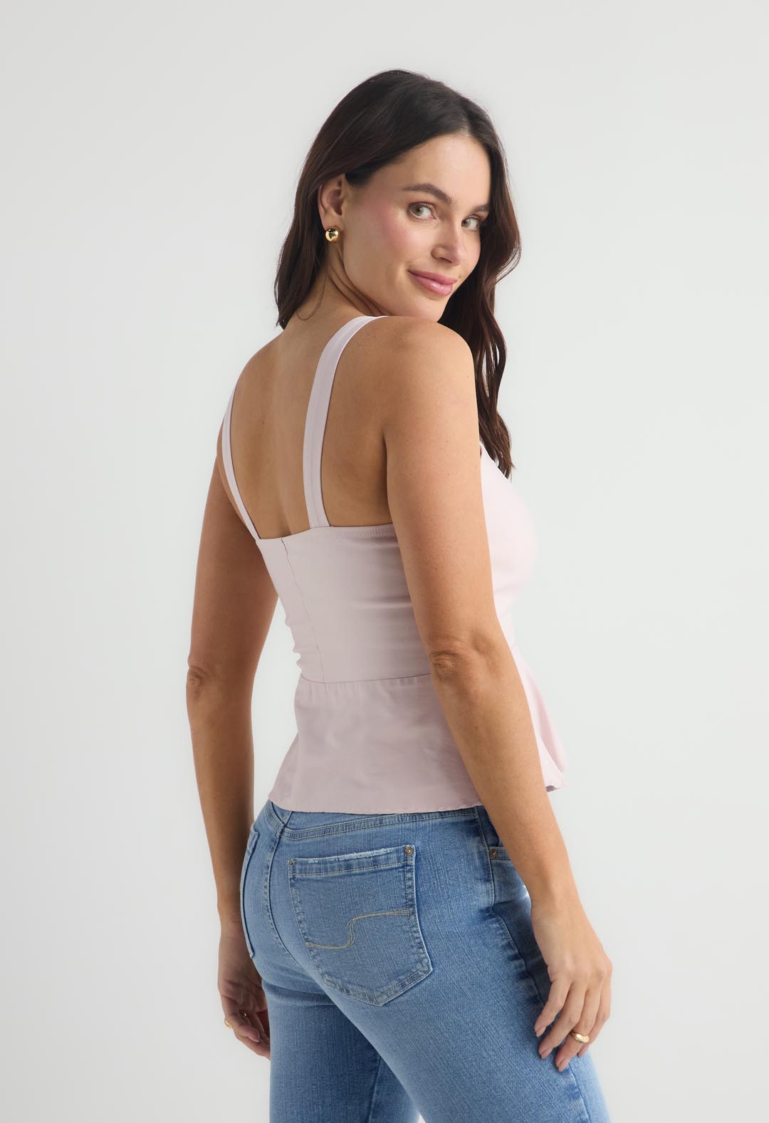 Blusa rosa claro con botones en frente para mujer