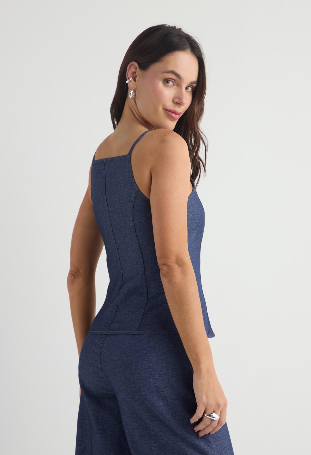 Blusa azul de tiras con botones para mujer