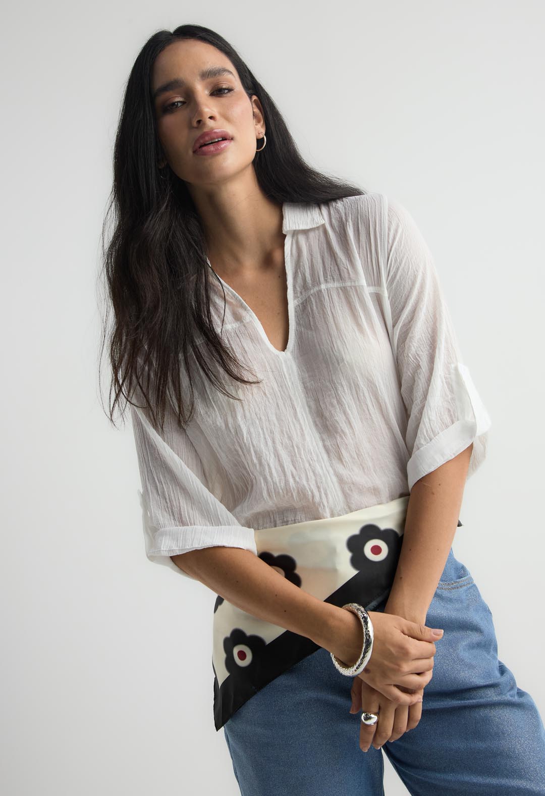 Blusa marfil manga 3/4 para mujer