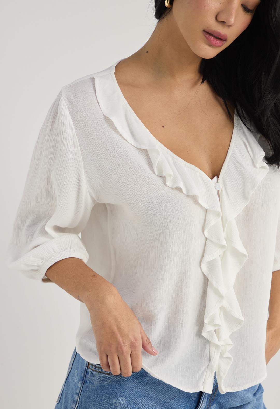 Camisa marfil con boleros y botones para mujer