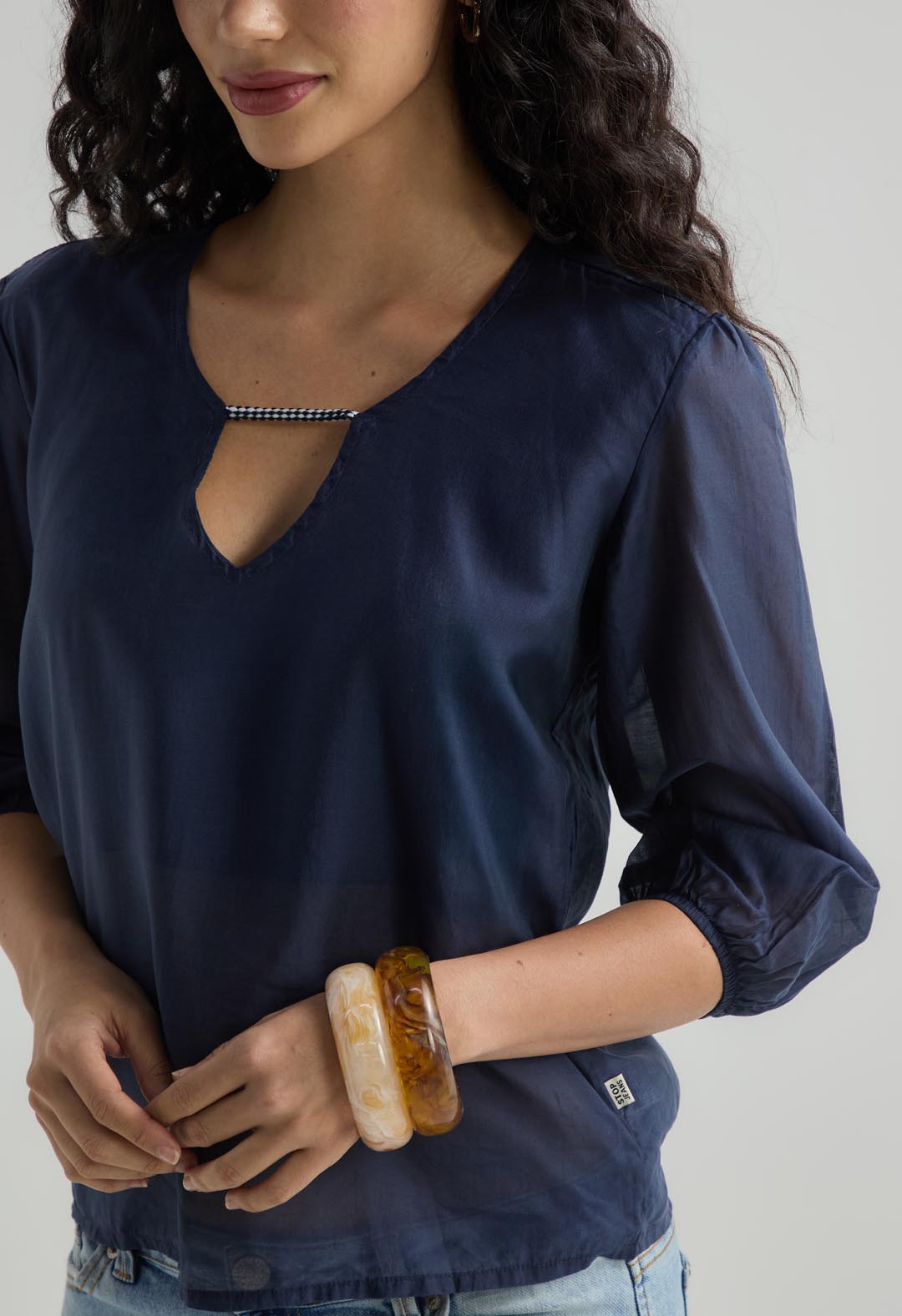 Blusa azul navy manga 3/4 para mujer