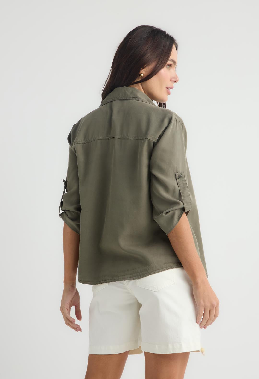 Blusa verde militar manga 3/4 para mujer