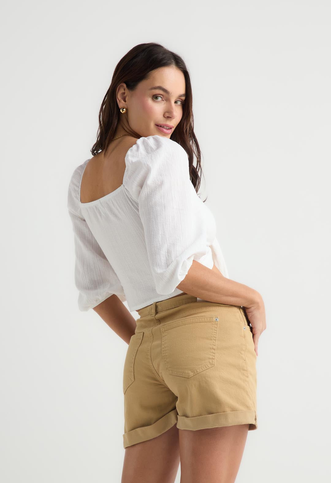 Blusa marfil manga 3/4 tela con efecto para mujer