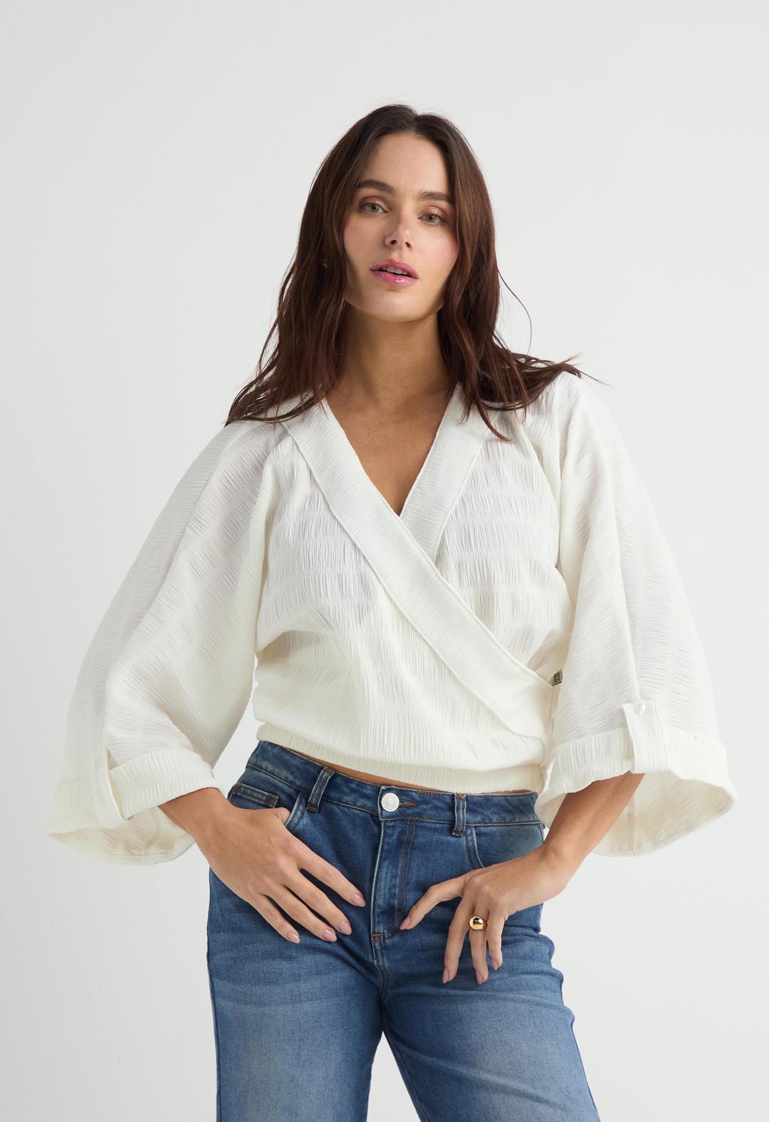 Blusa marfil manga 3/4 para mujer