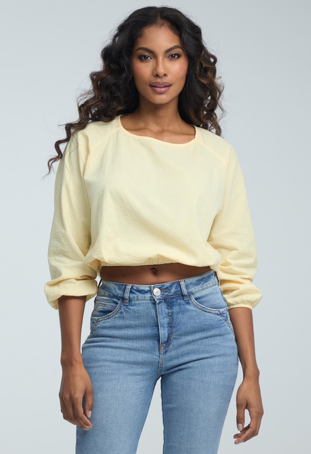Blusa amarillo pastel y elástico en cintura para mujeres – Stop Jeans