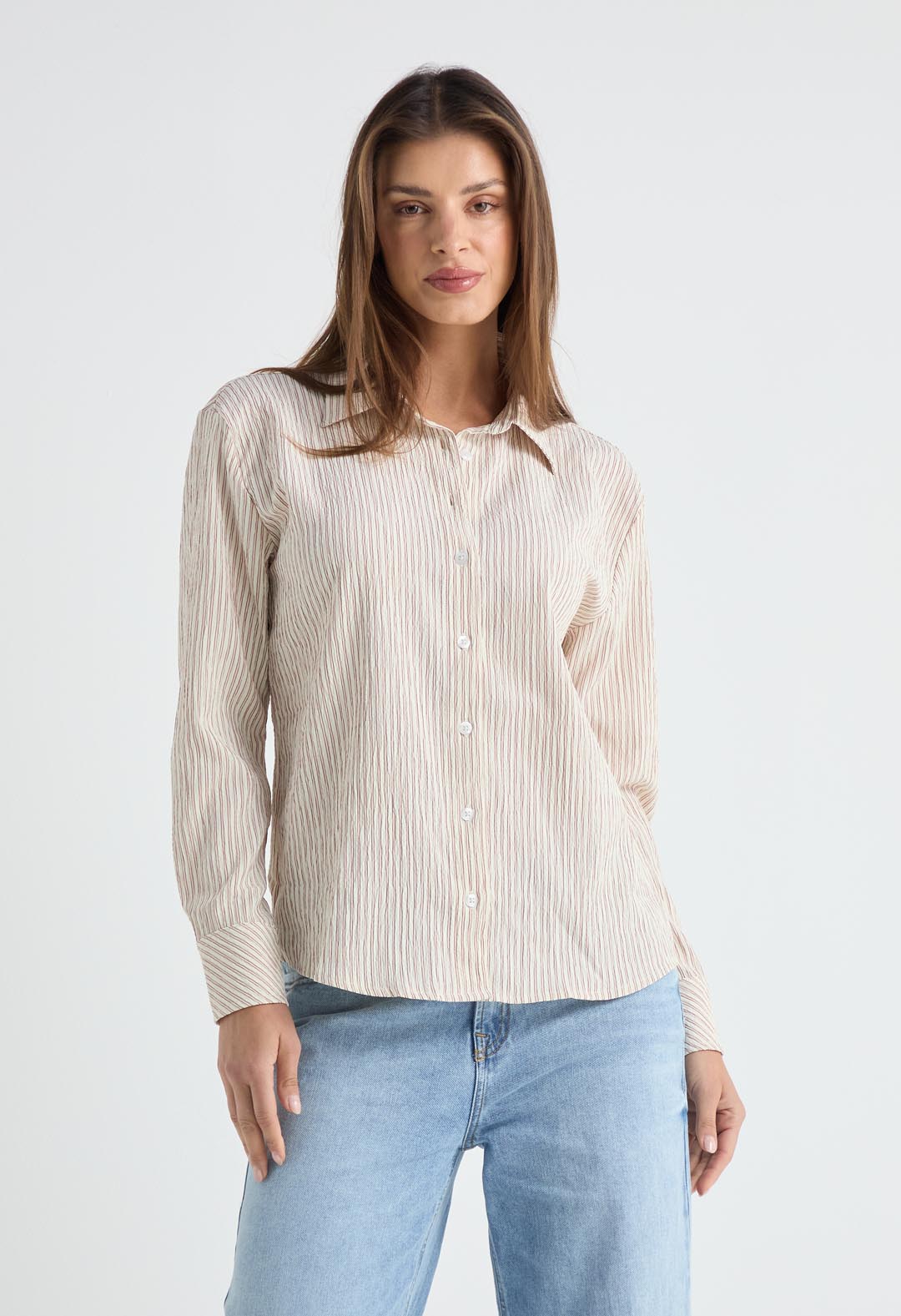 Blusa a raya roja con botones para mujer