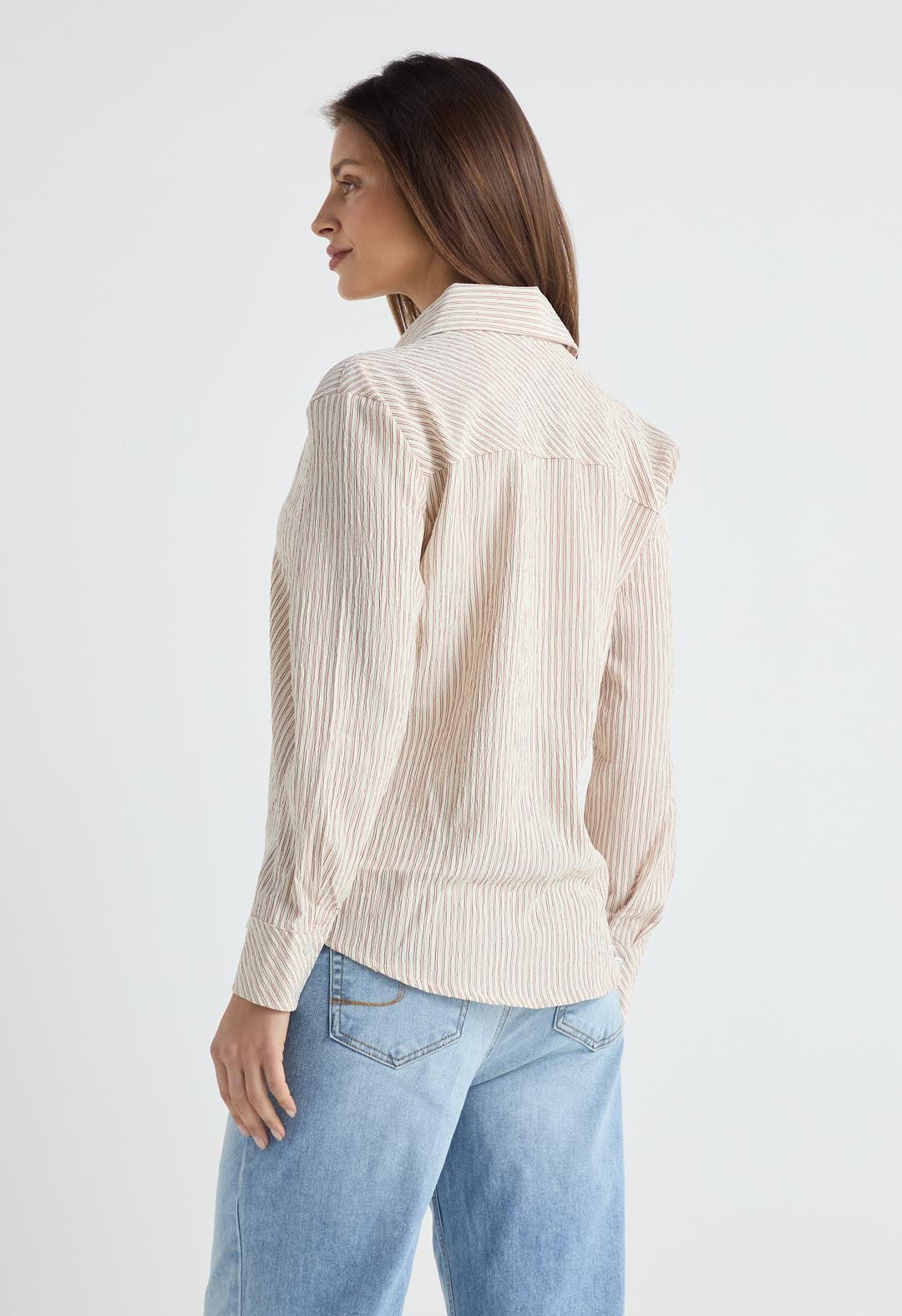 Blusa a raya roja con botones para mujer
