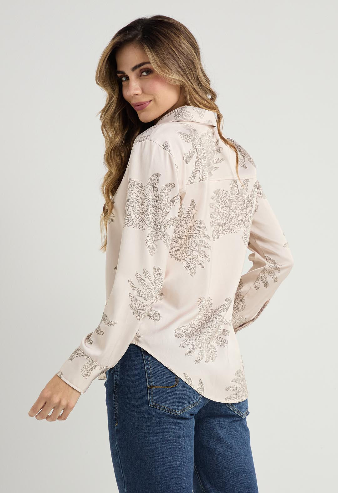 Blusa marfil manga larga para mujer