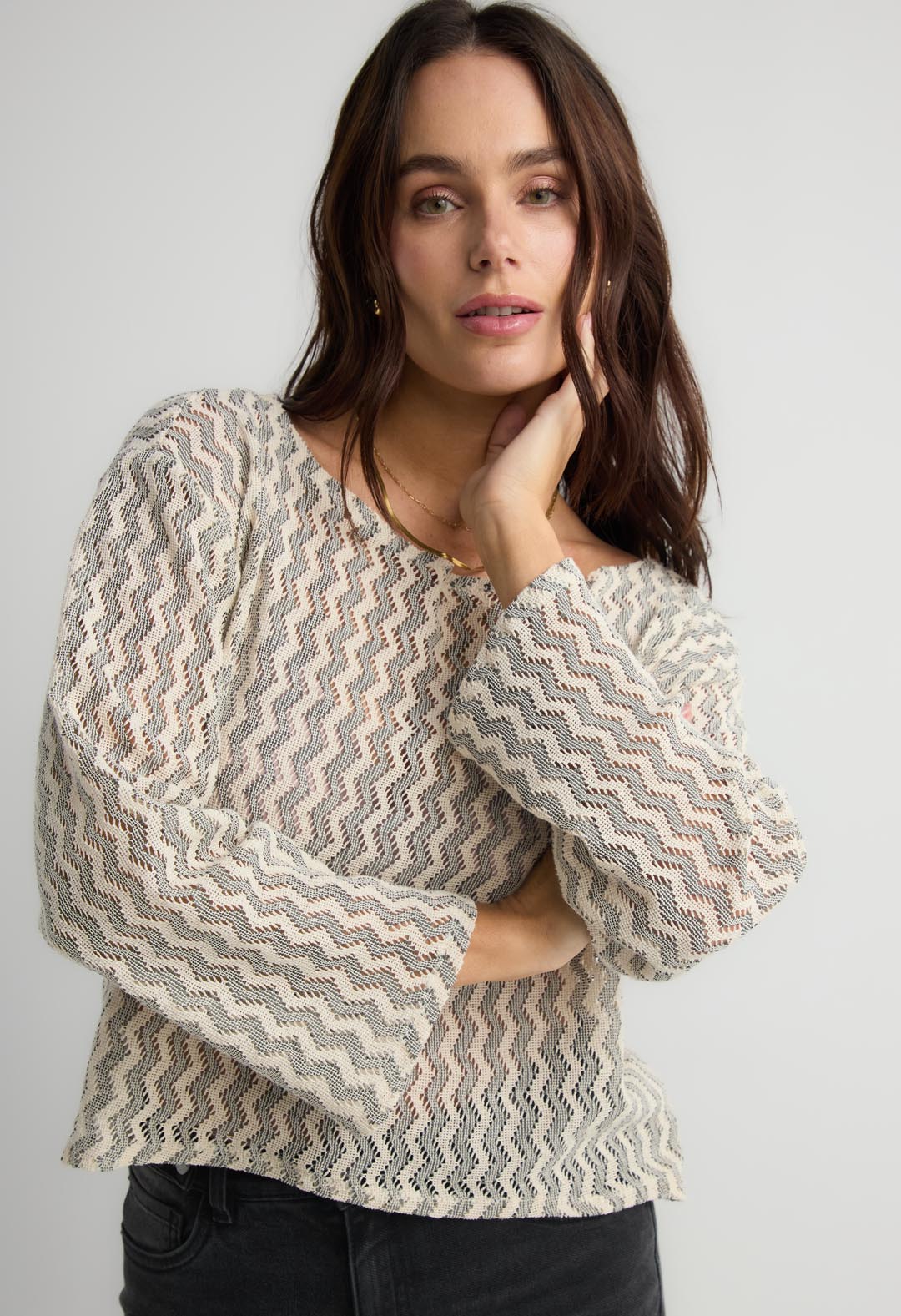 Blusa verde manga larga para mujer