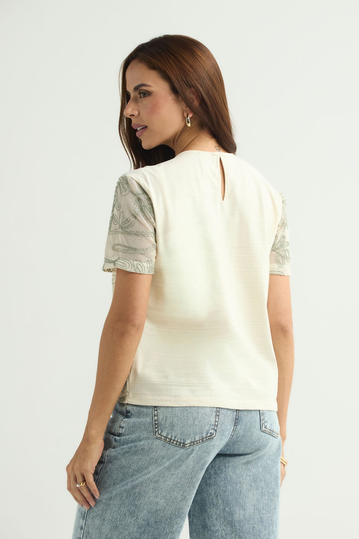 Blusa de manga corta verde con textura para mujer