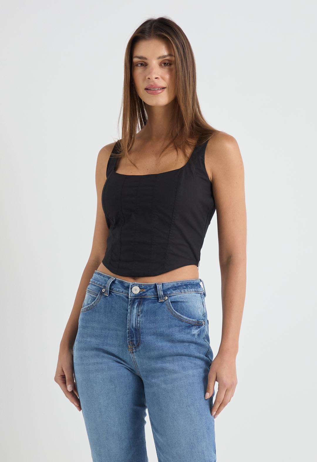 Blusa negra tipo corset para mujer