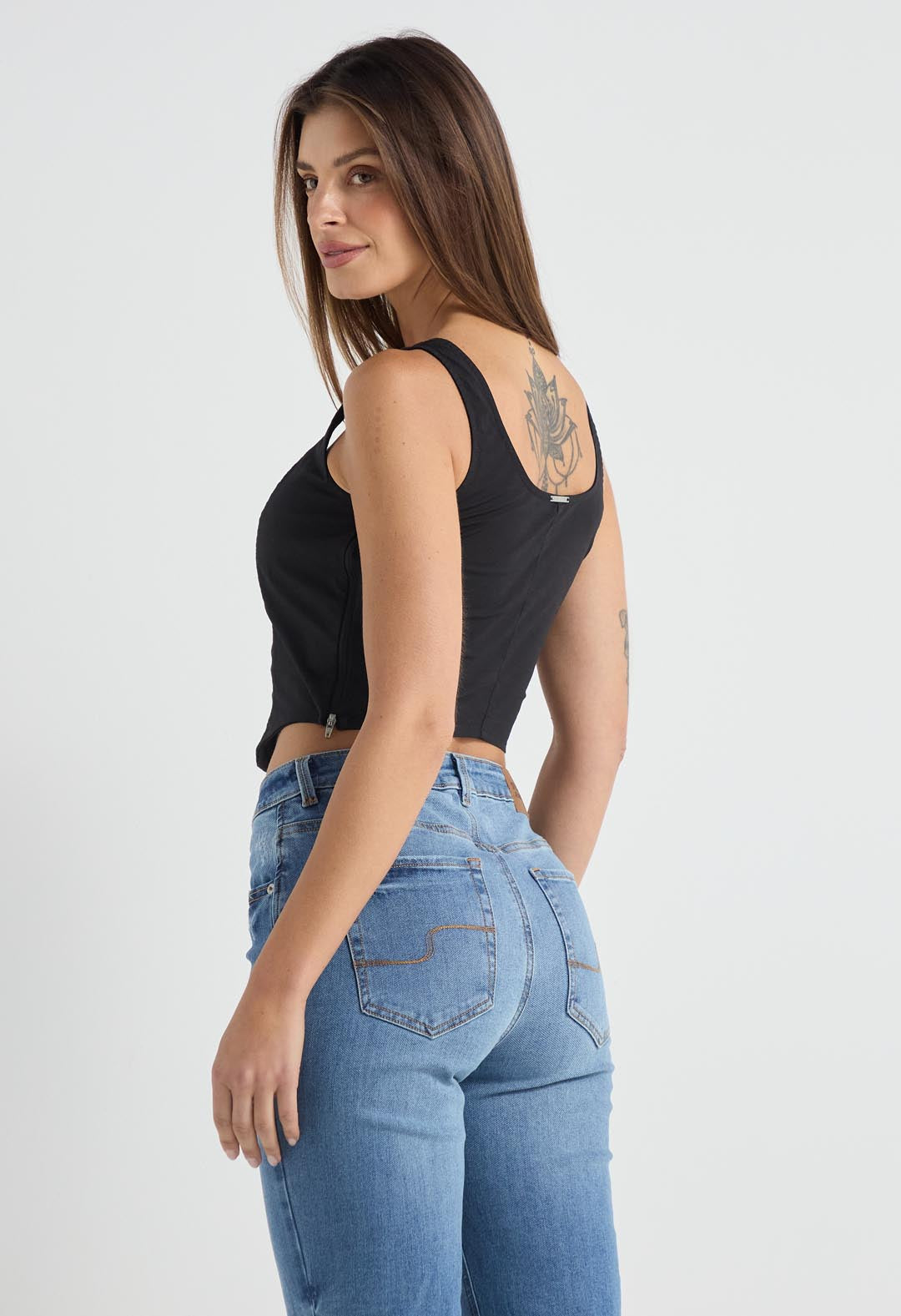 Blusa negra tipo corset para mujer