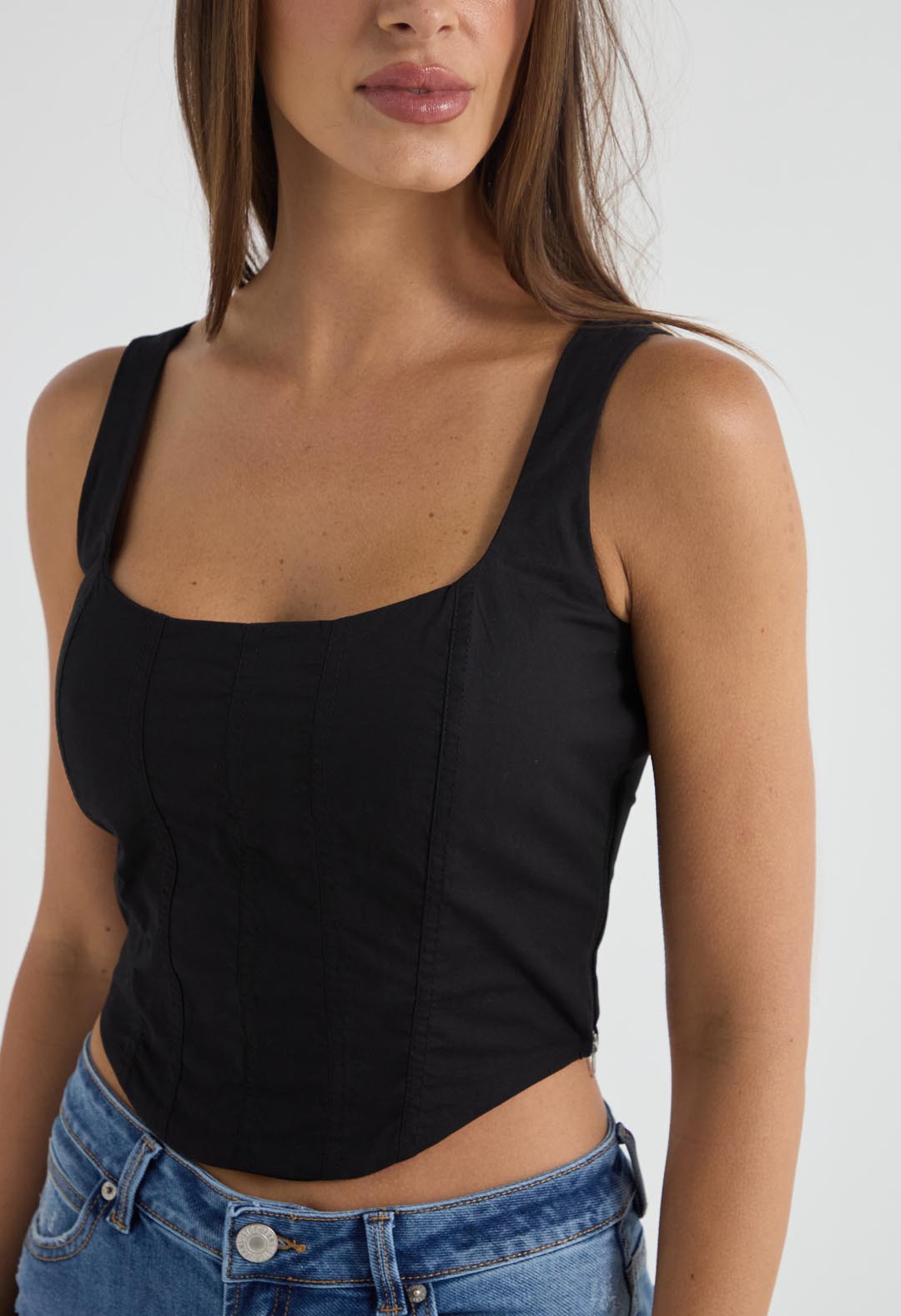 Blusa negra tipo corset para mujer