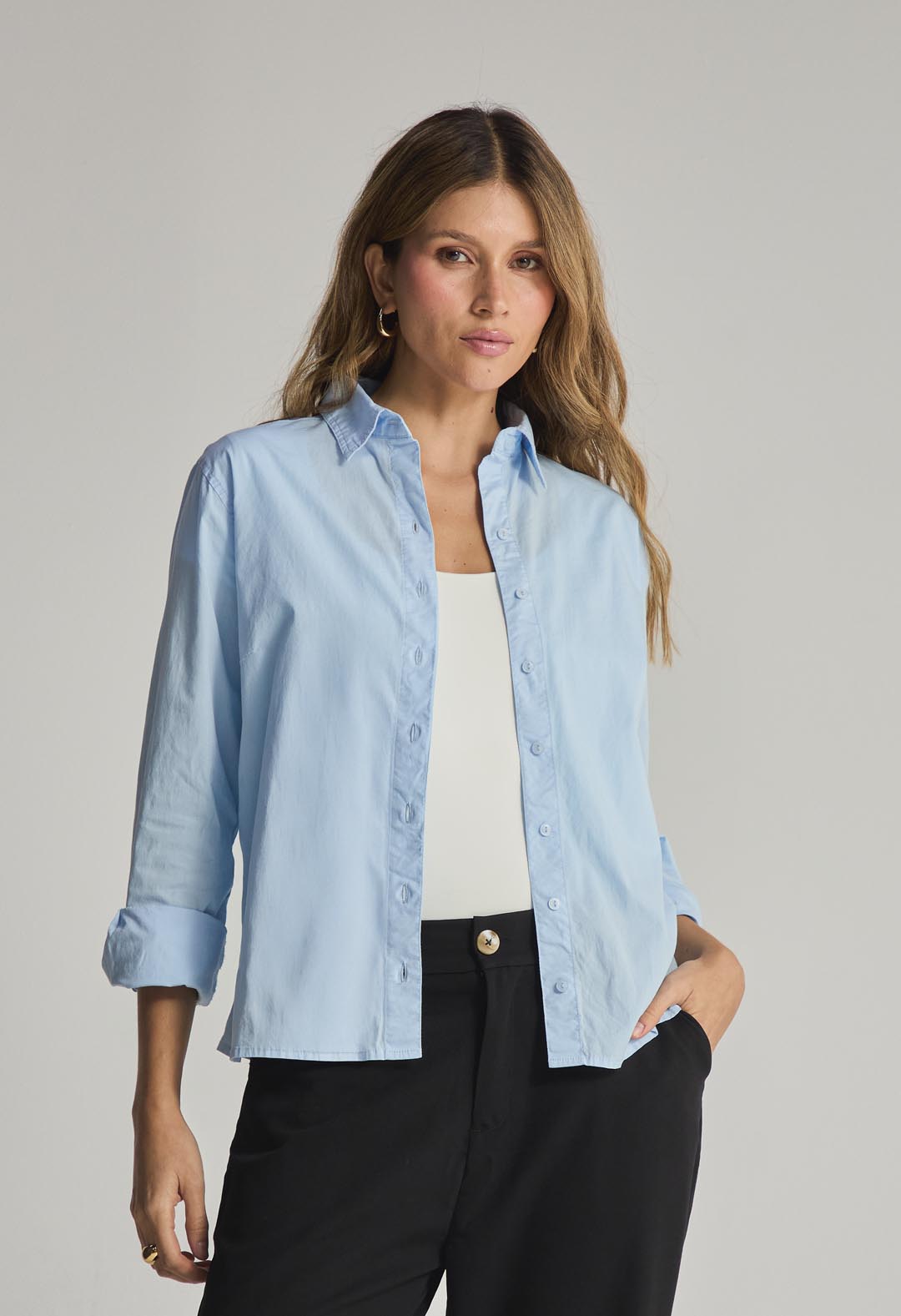 Blusa azul claro fondo entero para mujeres