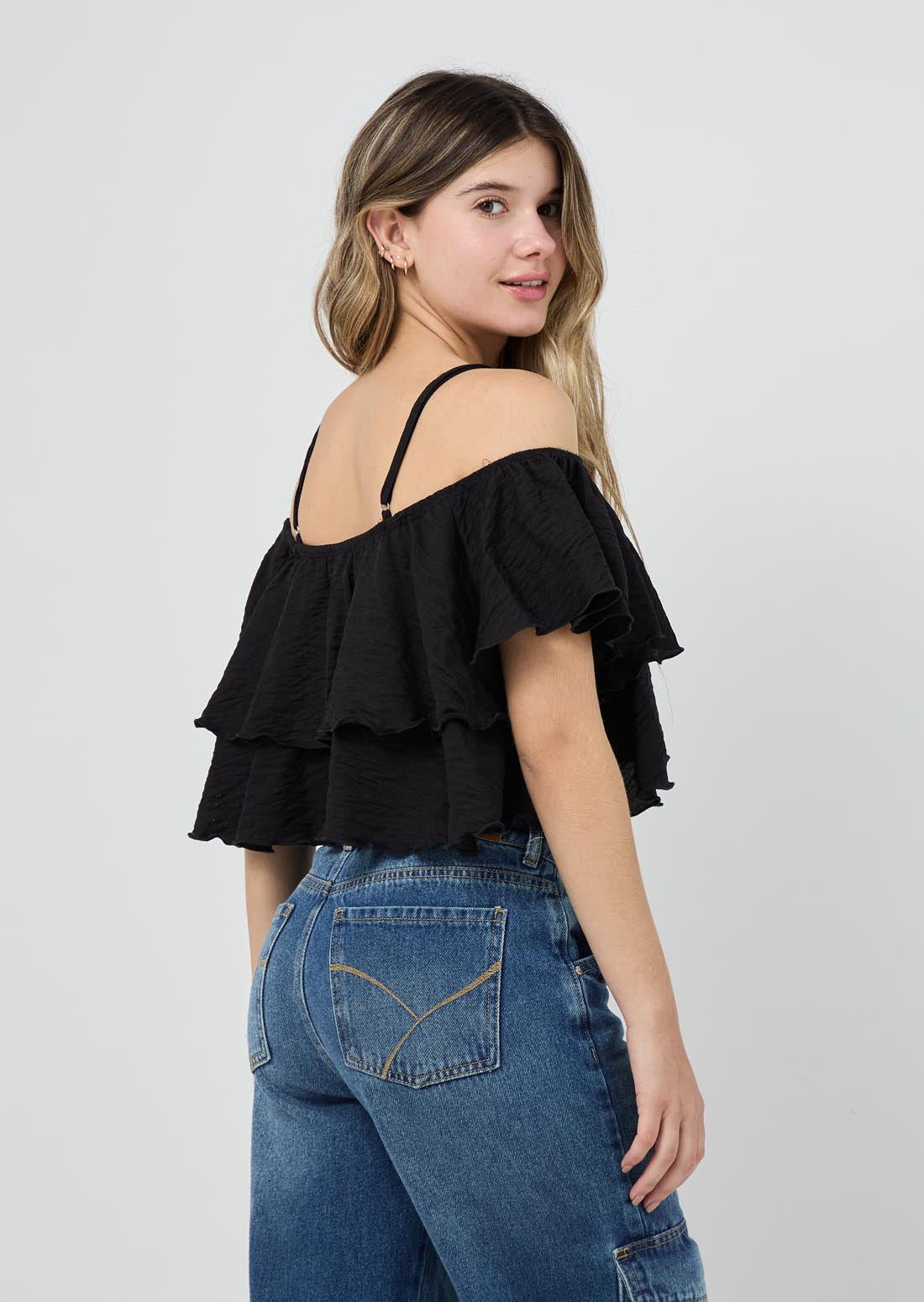 Blusa de tiras negra con boleros para jóvenes