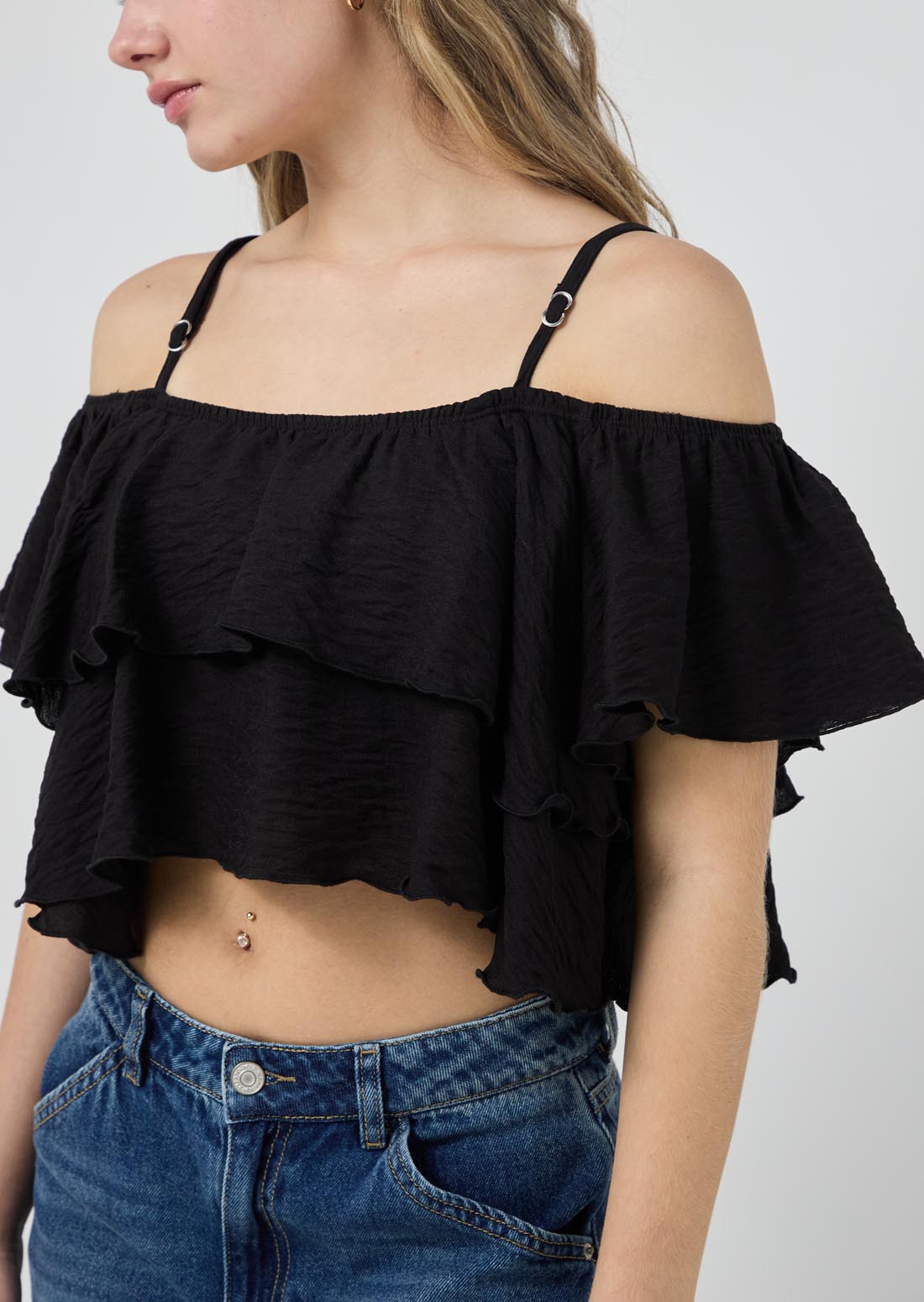 Blusa de tiras negra con boleros para jóvenes