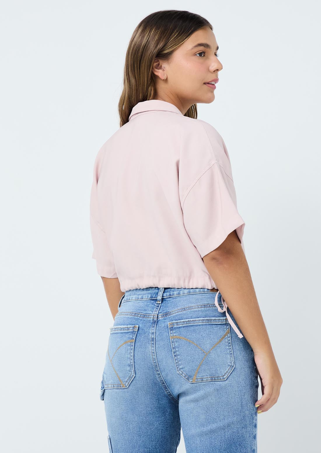 Blusa palo de rosa con recogido ajustable para jóvenes