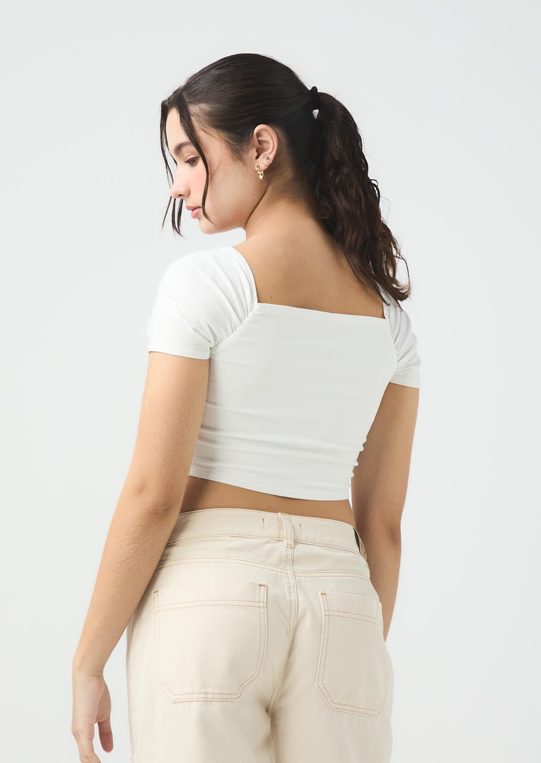 Blusa strapless marfil para jóvenes
