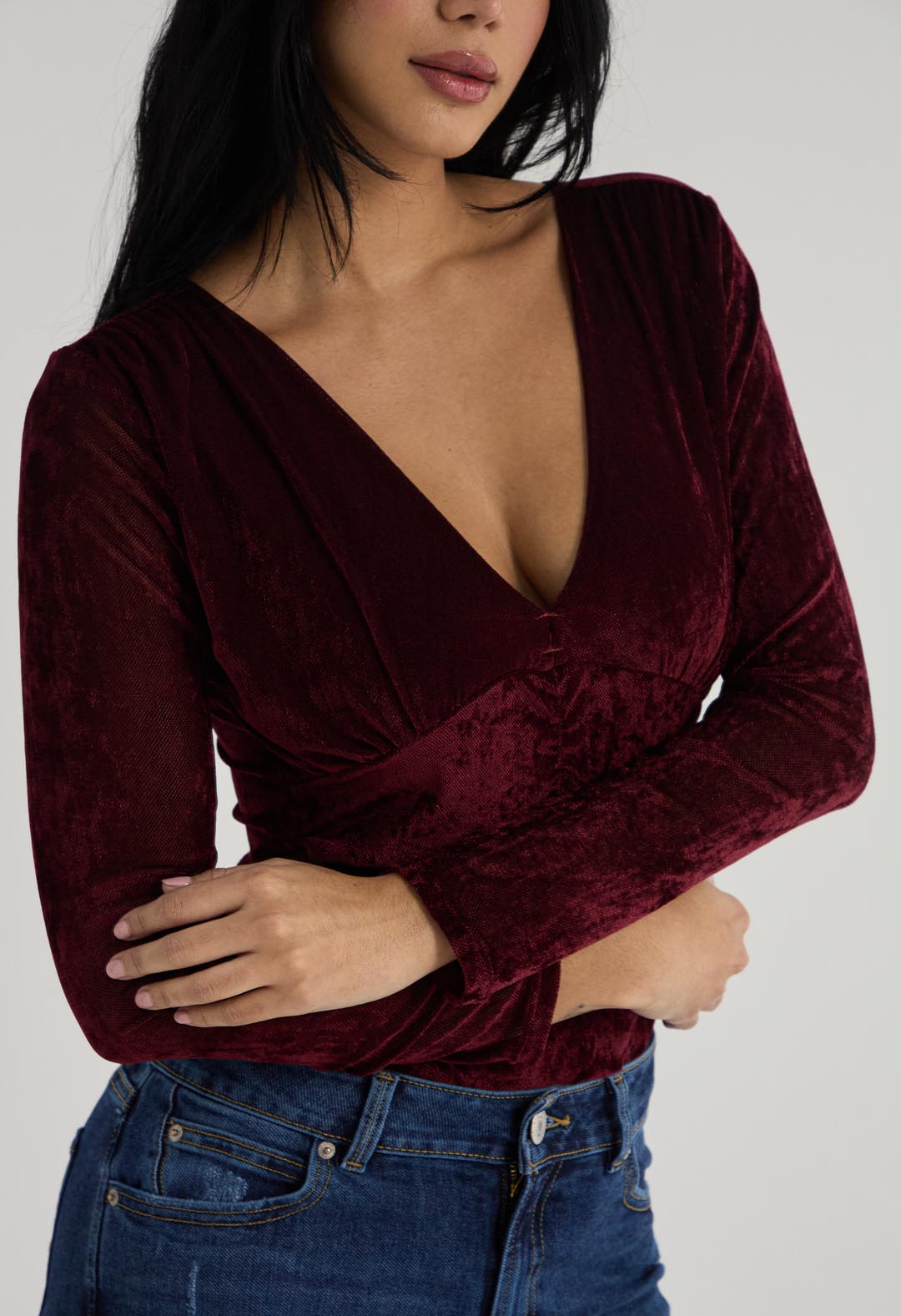 Body vino con recogido en frente para mujer