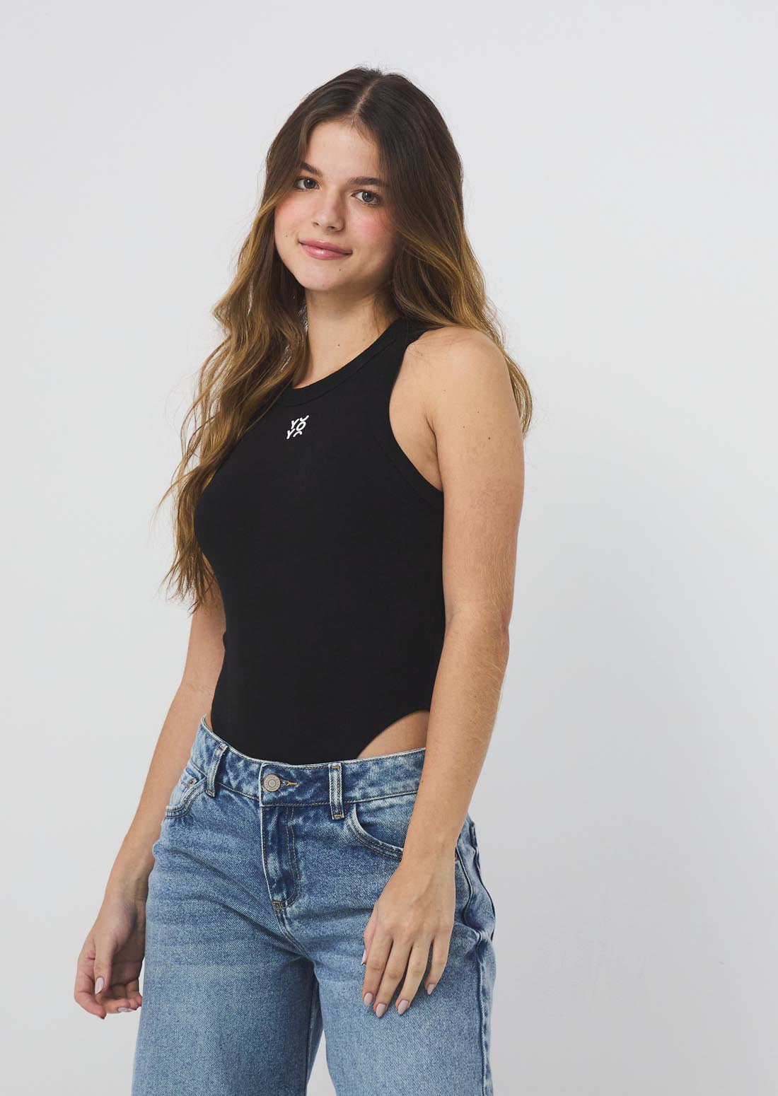 Body negro estampado para jóvenes